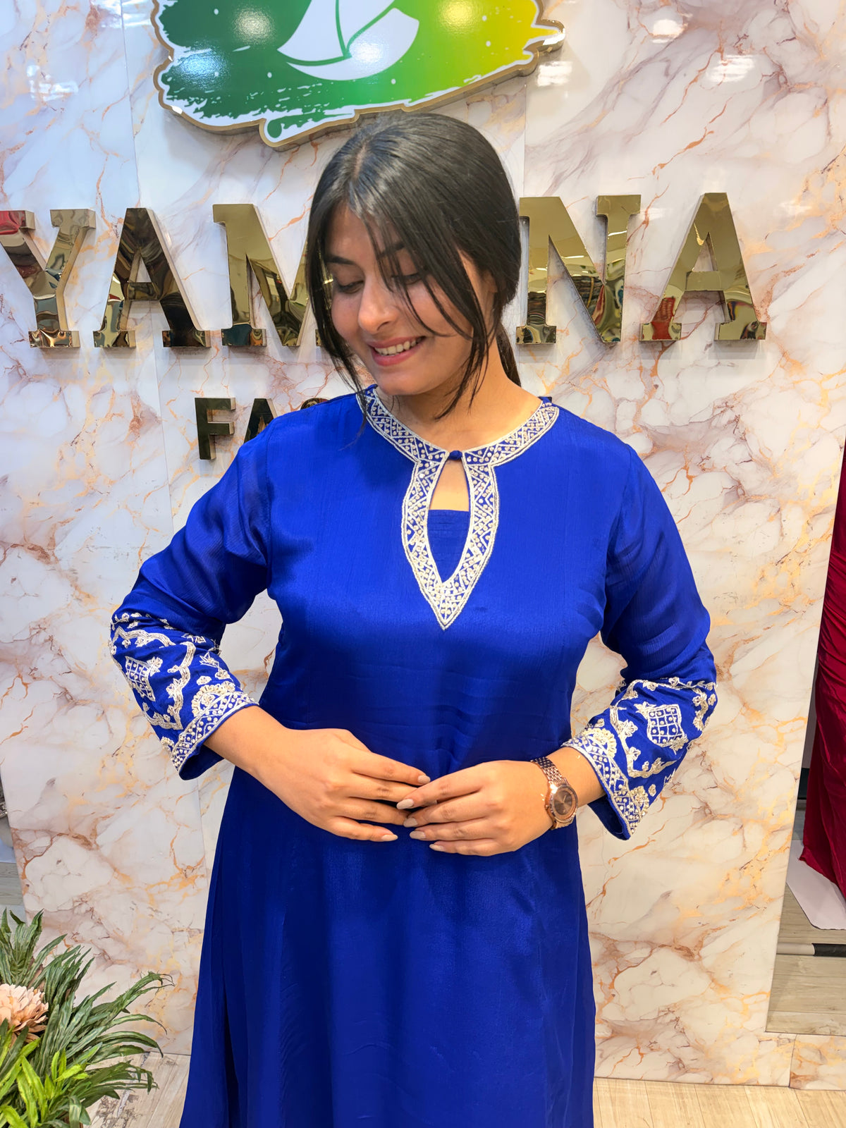 💙 Royal Blue Embroidered Kurti Pant Dupatta Set