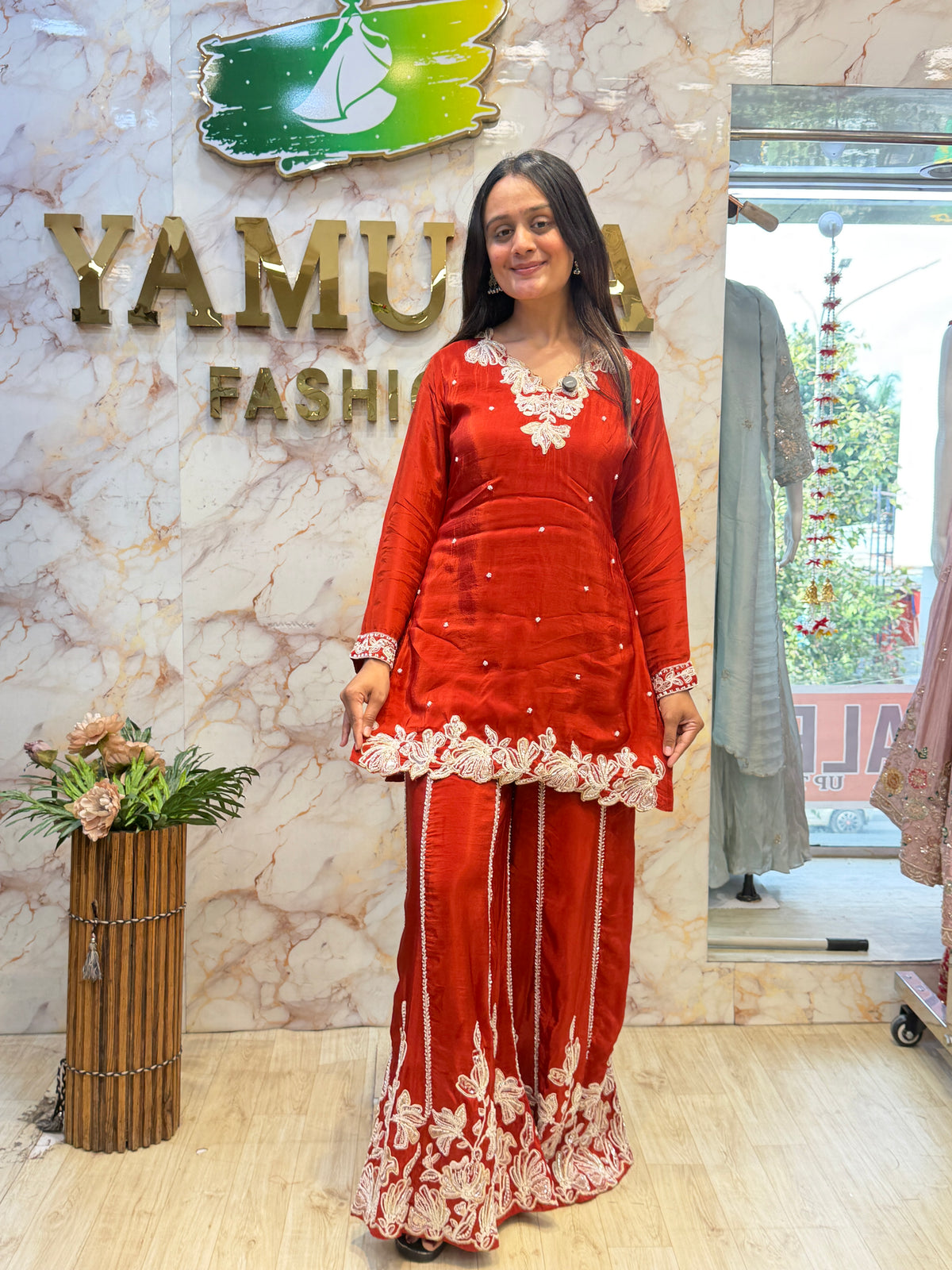 ❤️‍🔥 Rust Red Embroidered Indo-Western Set