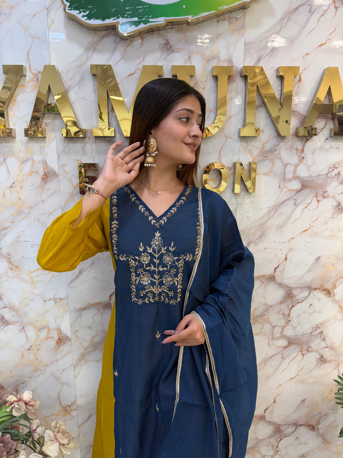 Two-Tone Roman Mul Chanderi Anarkali with Handwork