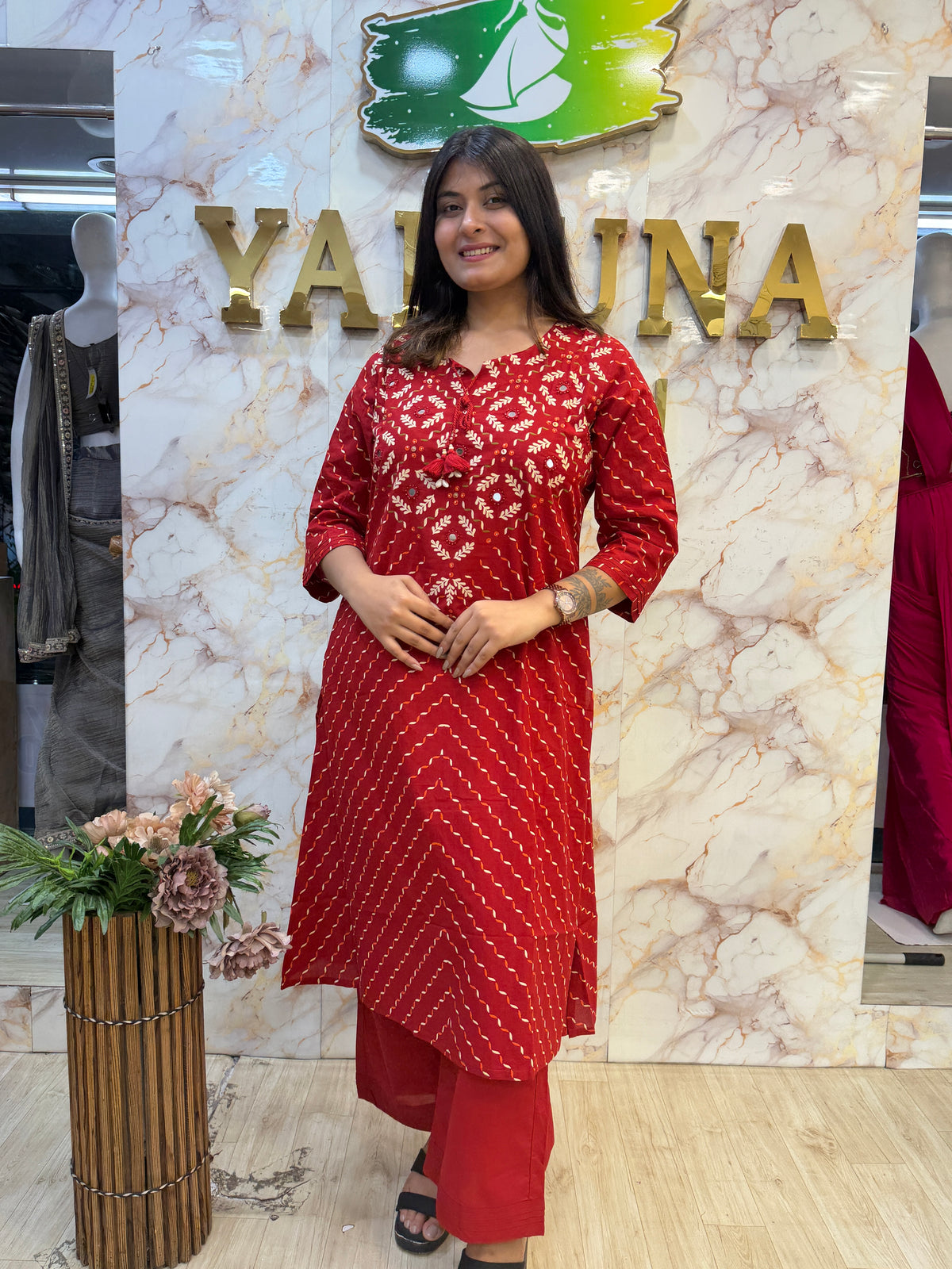 ❤️ Ruby Red Printed Kurti Pant Dupatta Set