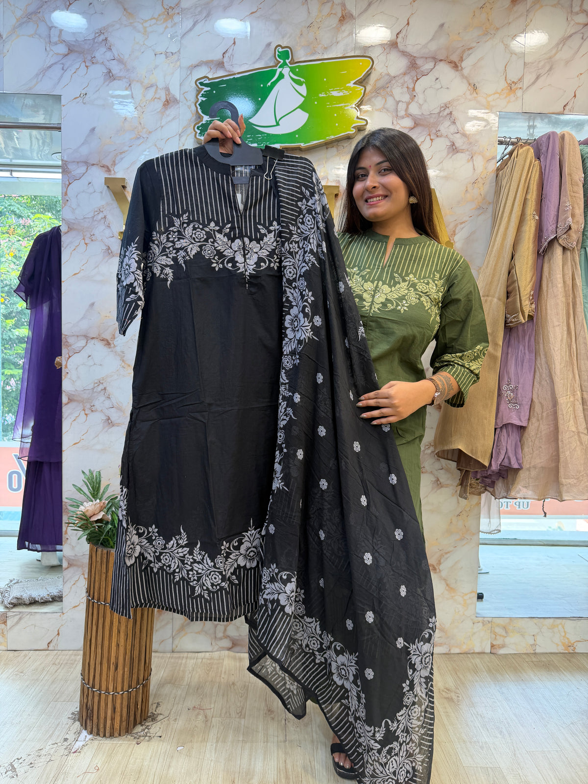 🌿 Elegant Cotton Kurti Dupatta Pant Set 🌿