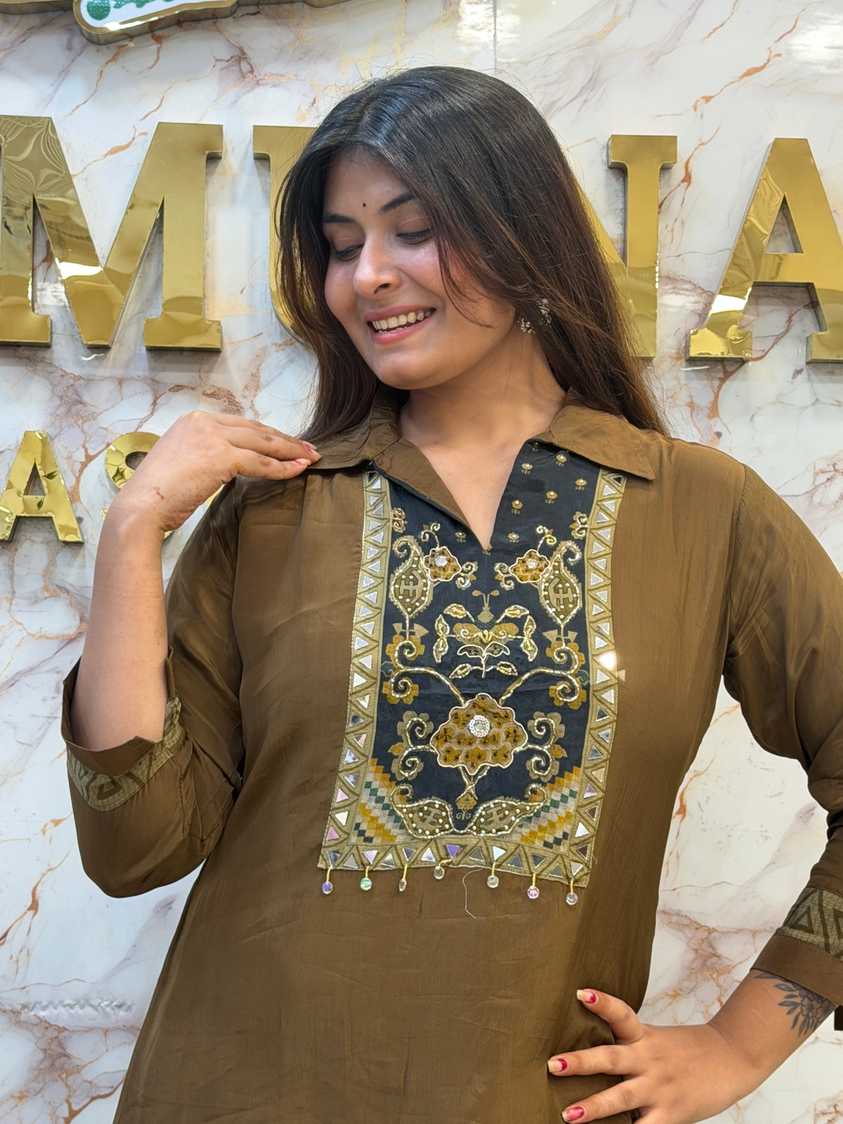 🤎 Royal Mocha Embroidered Kurta Set