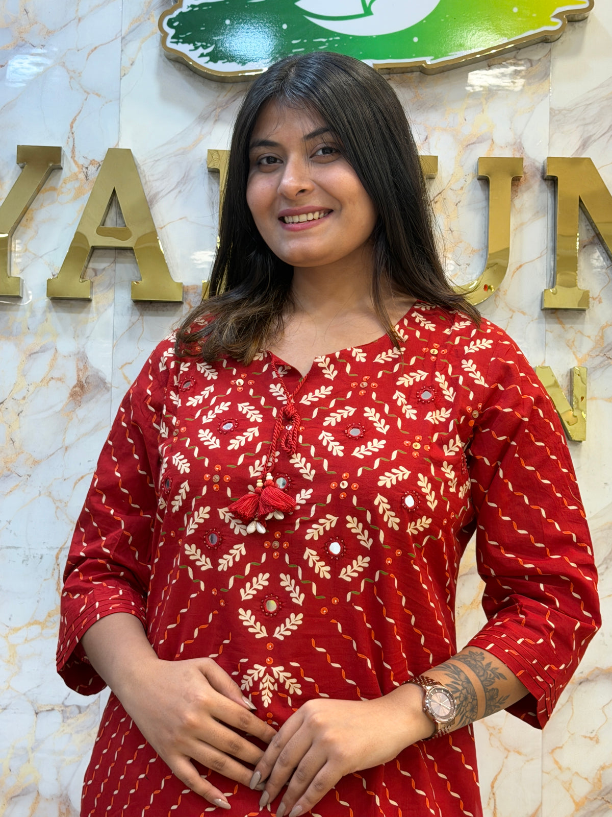 ❤️ Ruby Red Printed Kurti Pant Dupatta Set