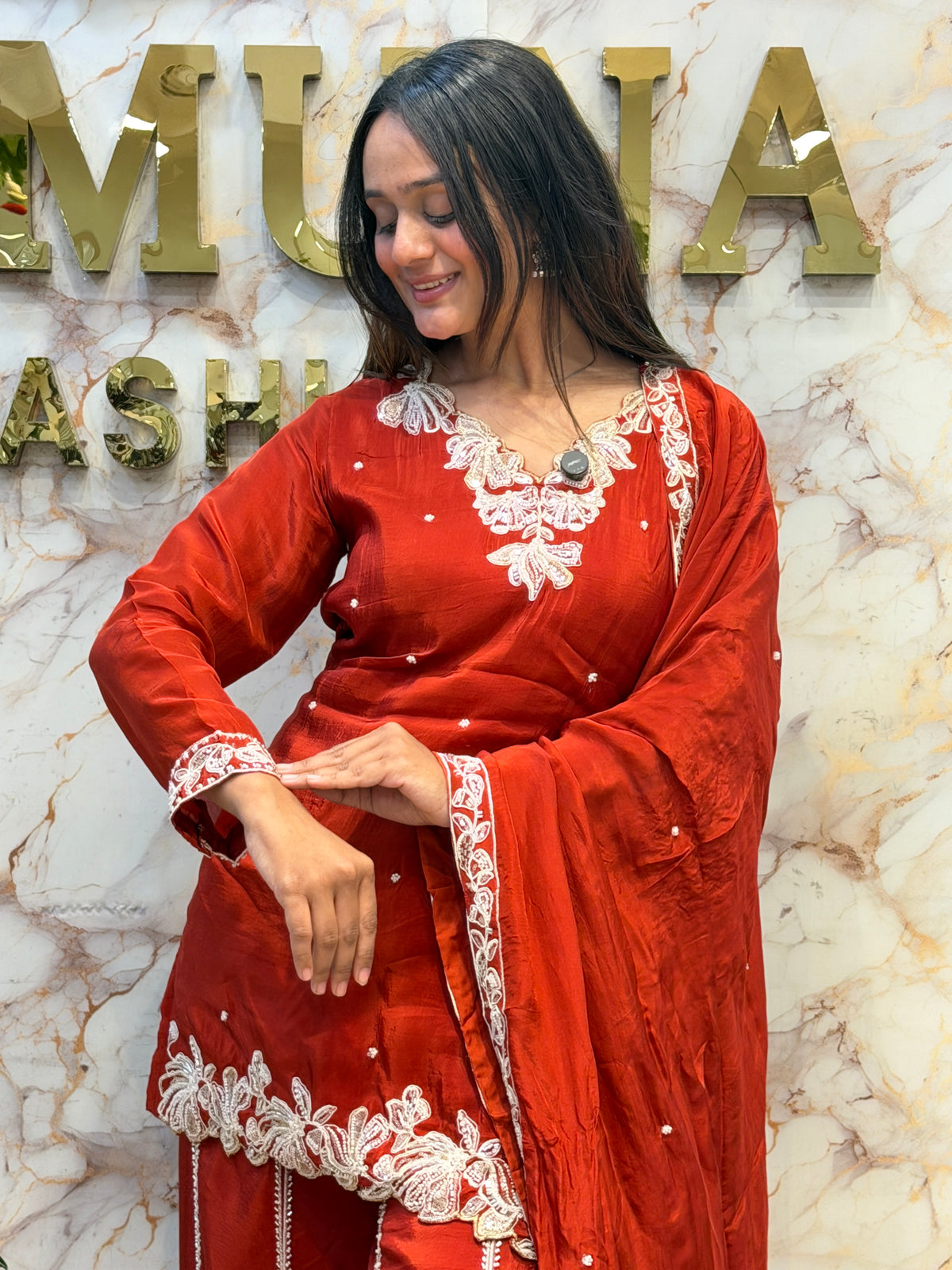 ❤️‍🔥 Rust Red Embroidered Indo-Western Set
