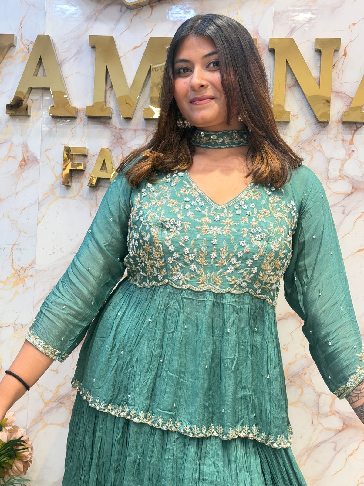 Handcrafted Crush Chinon Peplum Lehenga