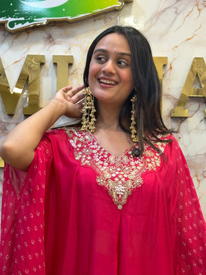 🌹 Rani Pink Embroidered Indo-Western Kaftan Set