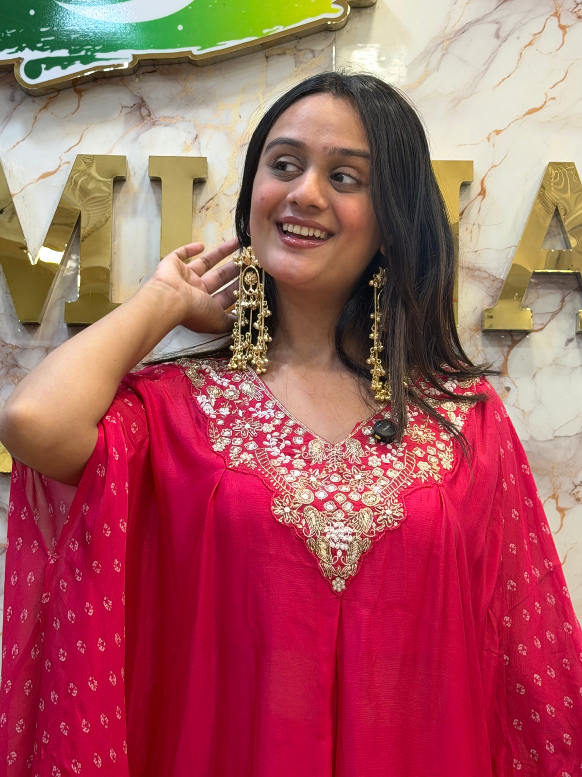 🌹 Rani Pink Embroidered Indo-Western Kaftan Set
