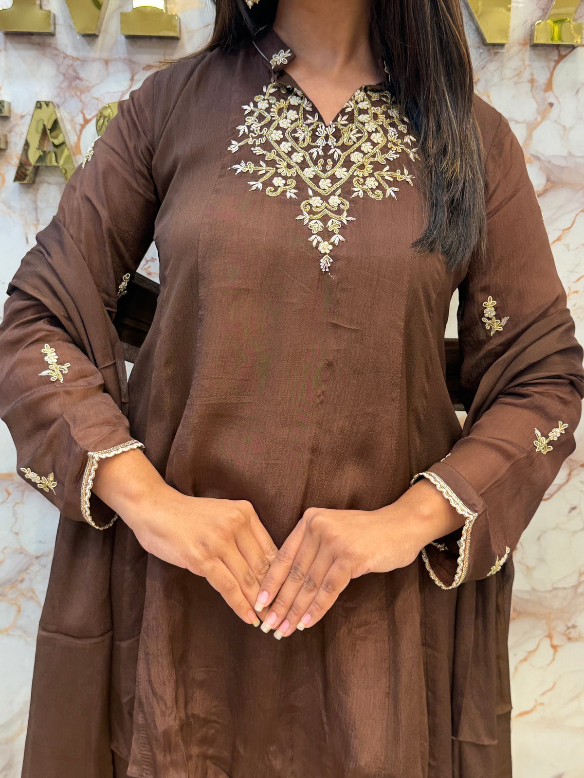 Pure Chinon Silk Handwork Peplum Set
