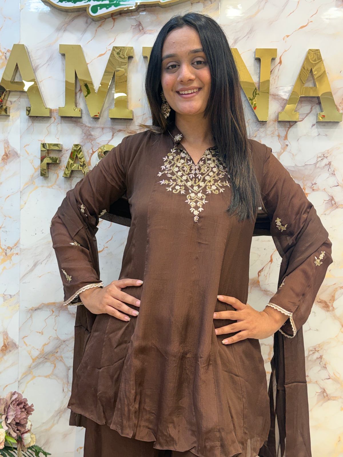 Pure Chinon Silk Handwork Peplum Set