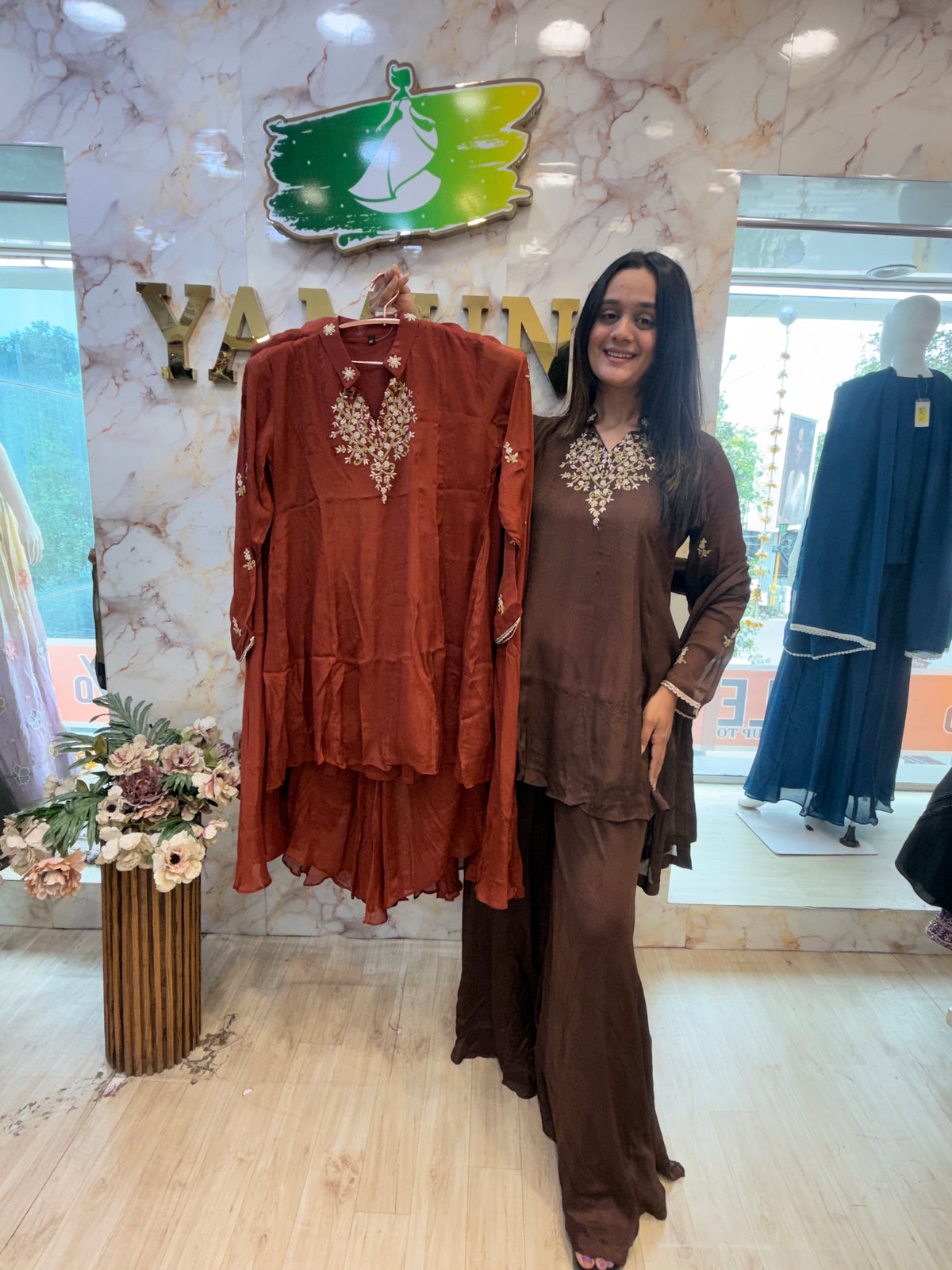 Pure Chinon Silk Handwork Peplum Set