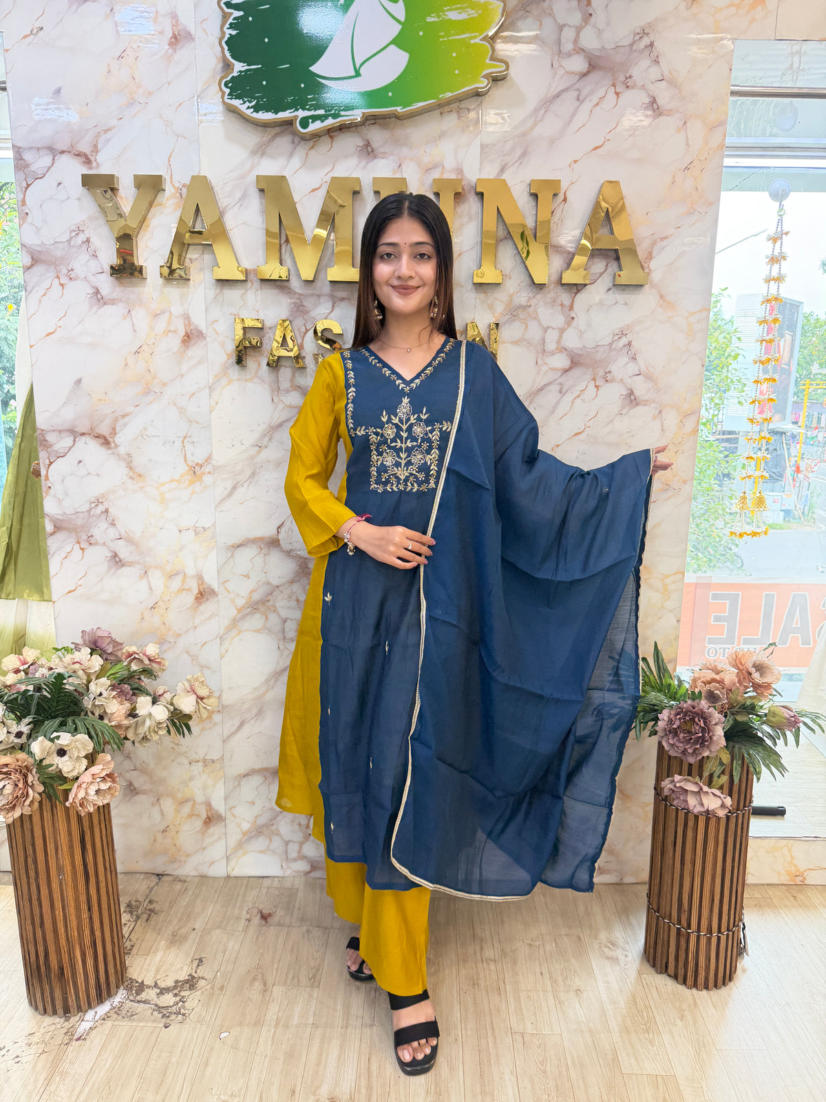 Two-Tone Roman Mul Chanderi Anarkali with Handwork