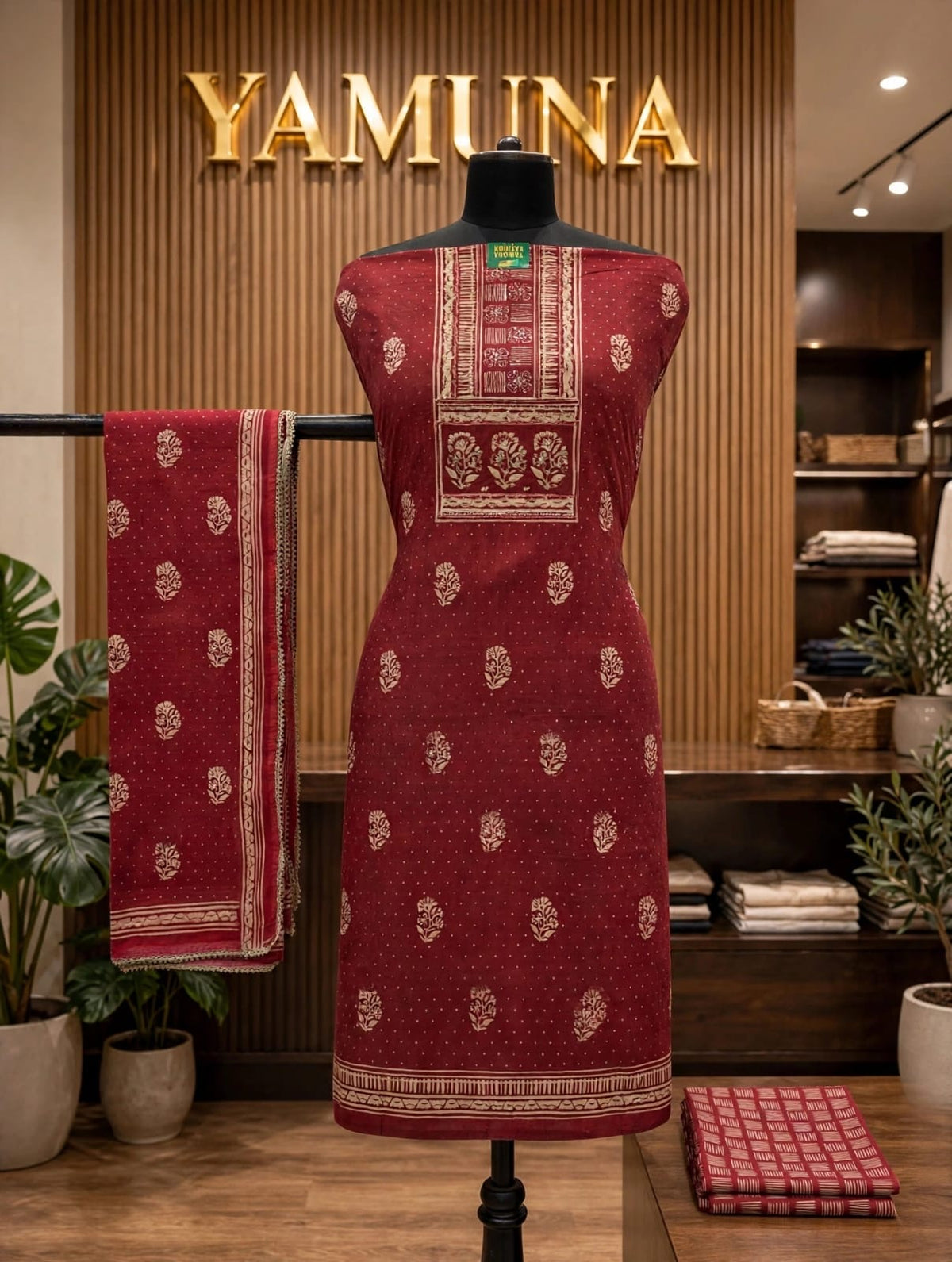 ✨ Elegant Maroon Printed Unstitched suit✨