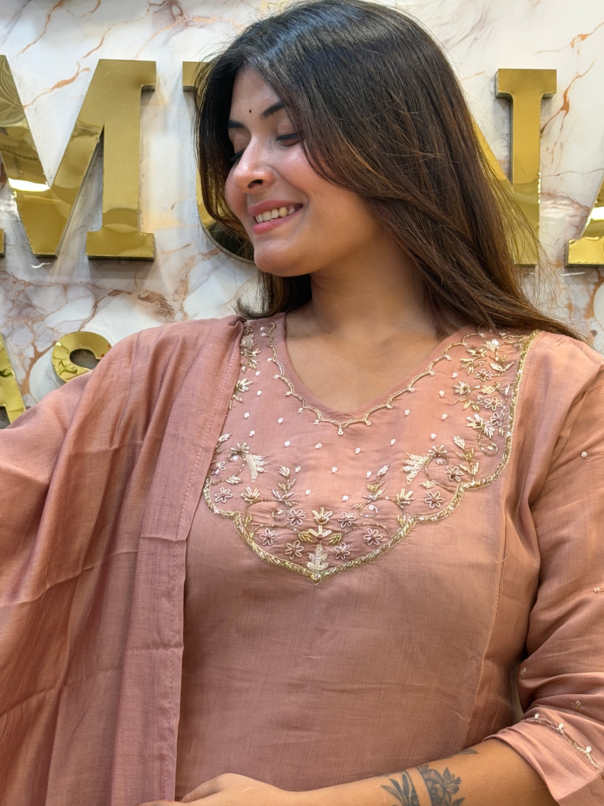 🌷 Dusty Rose Elegance Kurti Pant Dupatta Set ✨