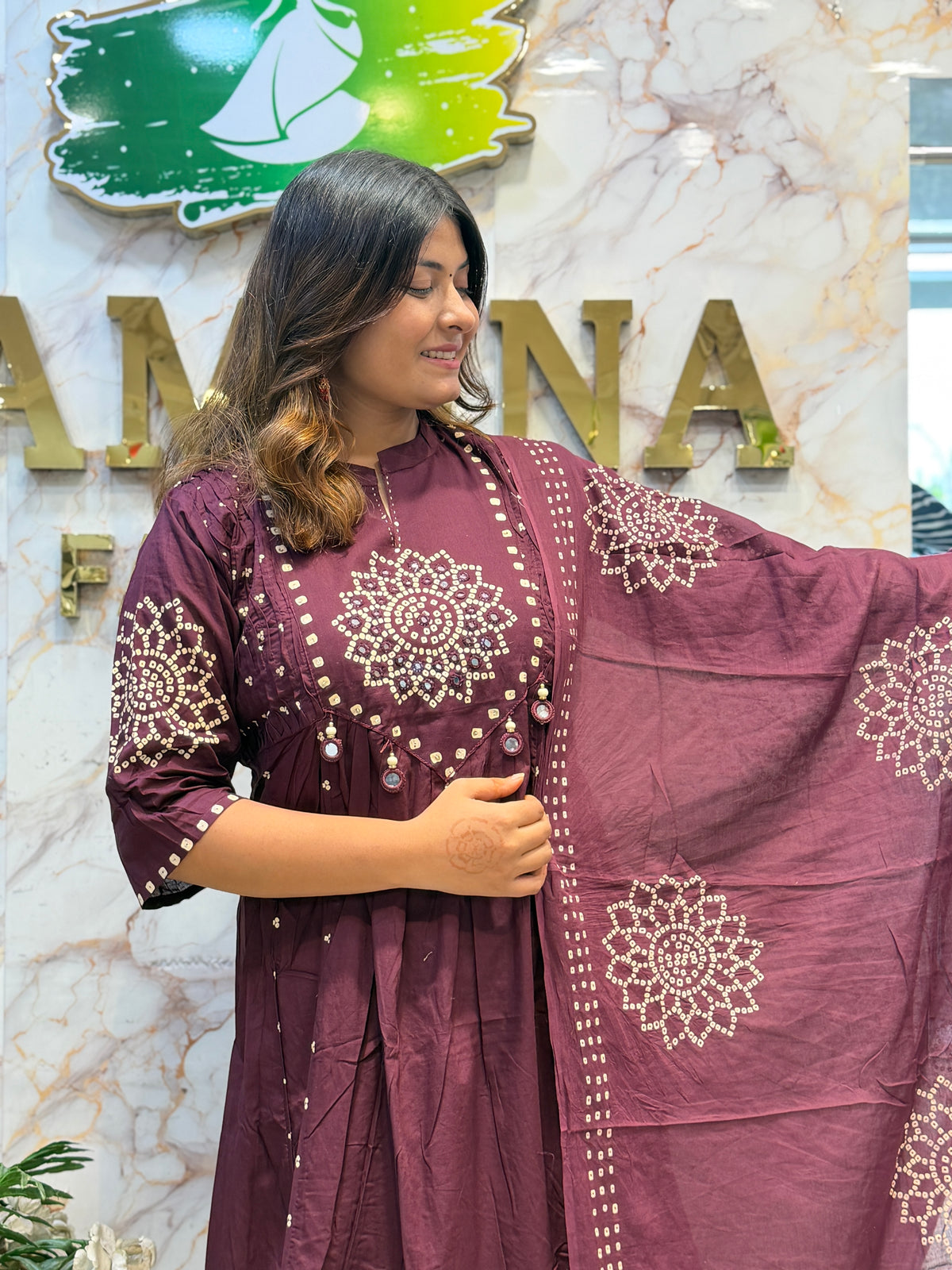 Elegant Cotton Anarkali Dress with Mirror Work