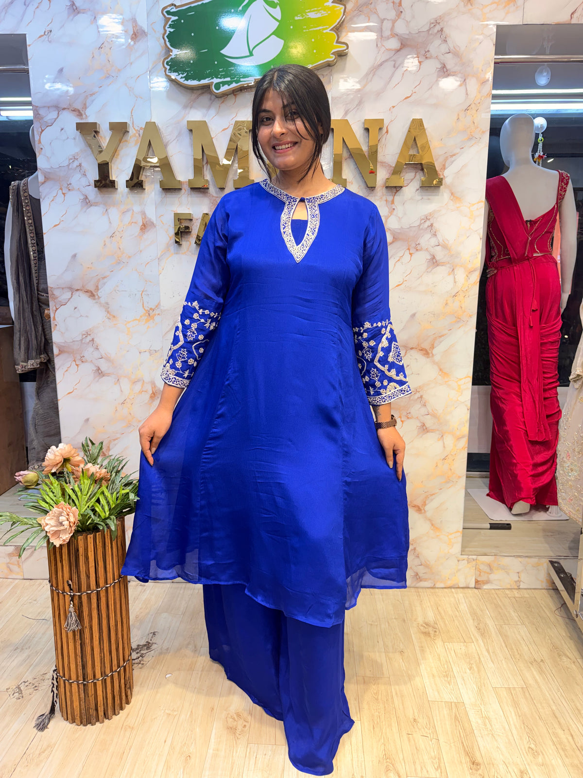 💙 Royal Blue Embroidered Kurti Pant Dupatta Set