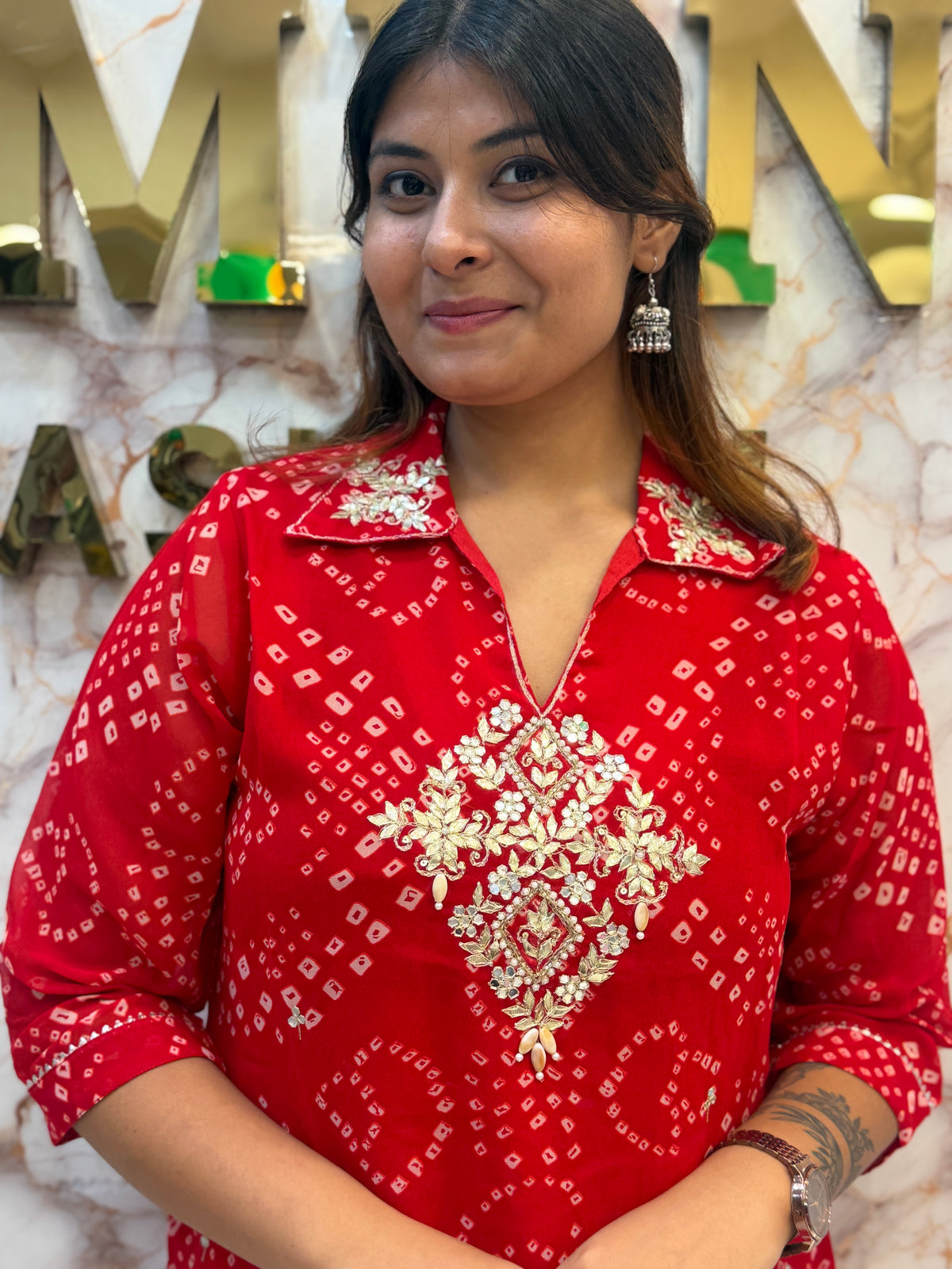 Red Bandhej Gota Patti Co-Ord Set ❤️✨
