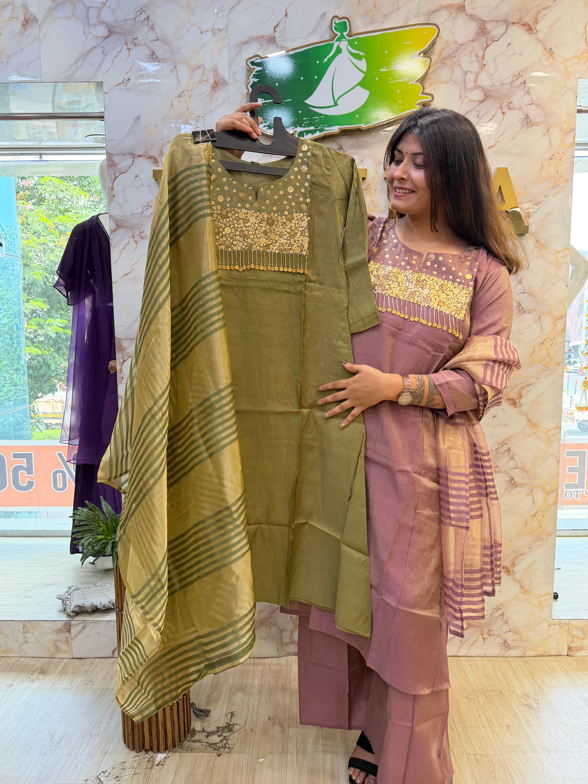 💜 Shimmer Tissue Ethnic Wear