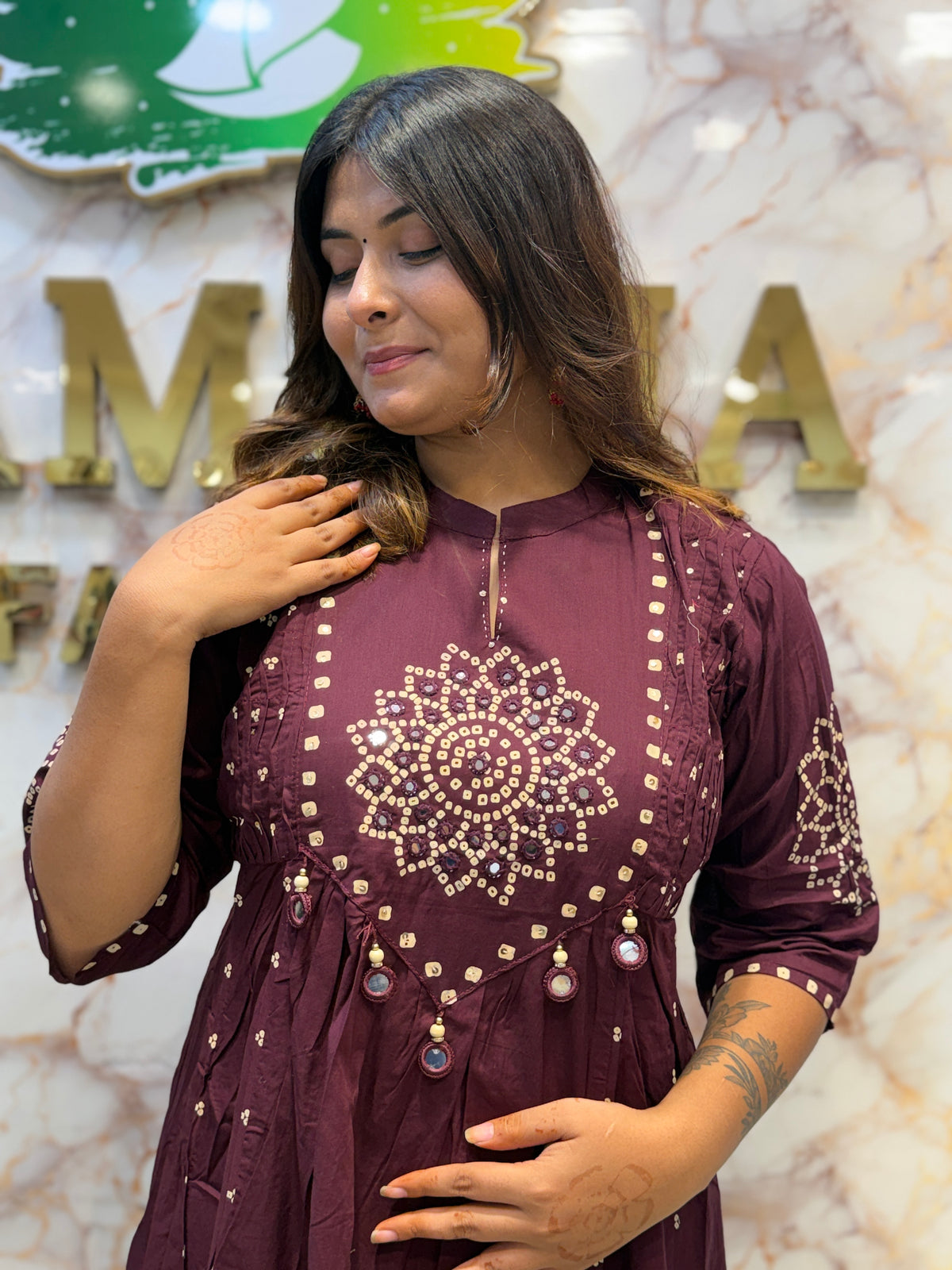 Elegant Cotton Anarkali Dress with Mirror Work