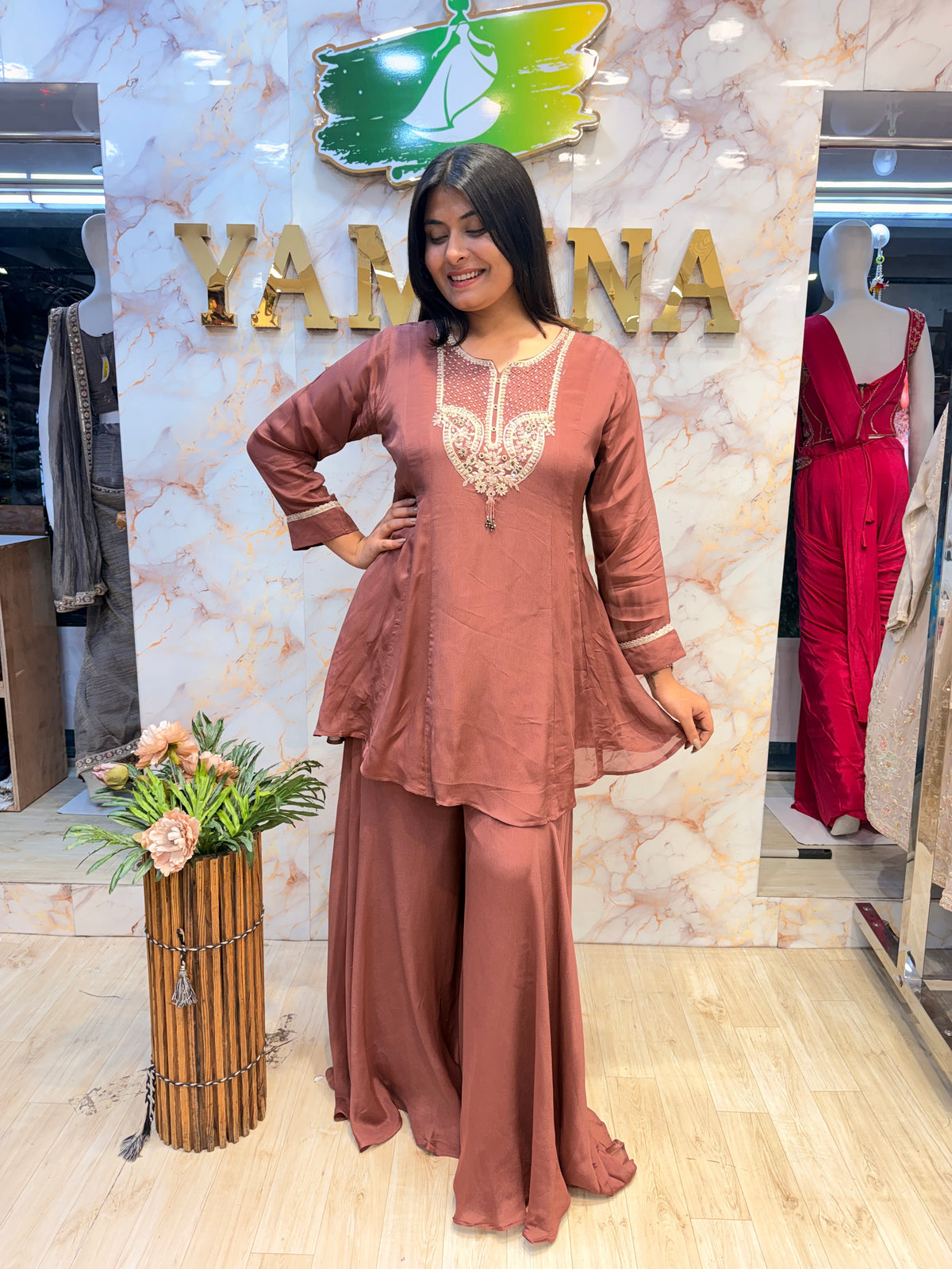🌸 Rosy Elegance Flared Kurti Pant Set ✨