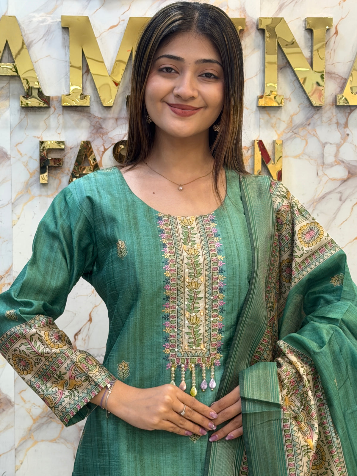 ✨ Royal Emerald Embroidered 3pcs-Suit Set ✨