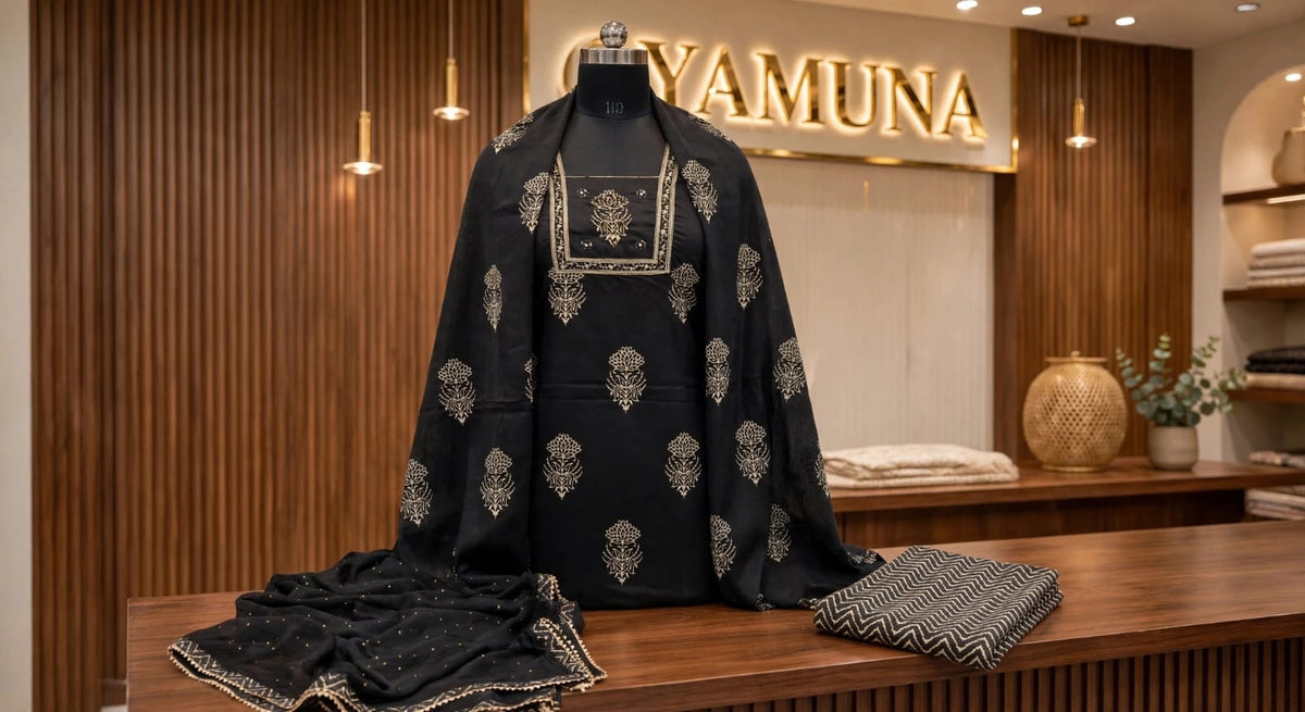 🖤 Royal Black Elegance – Premium Designer Dress Material ✨