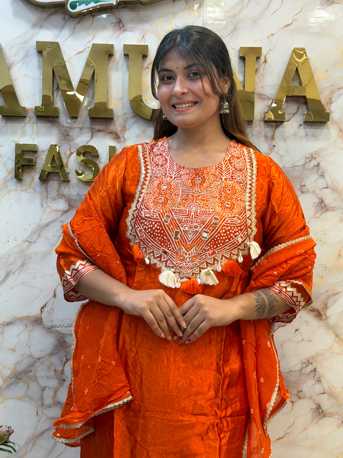 🧡 Gaji Silk Kurti dupatta pant Set