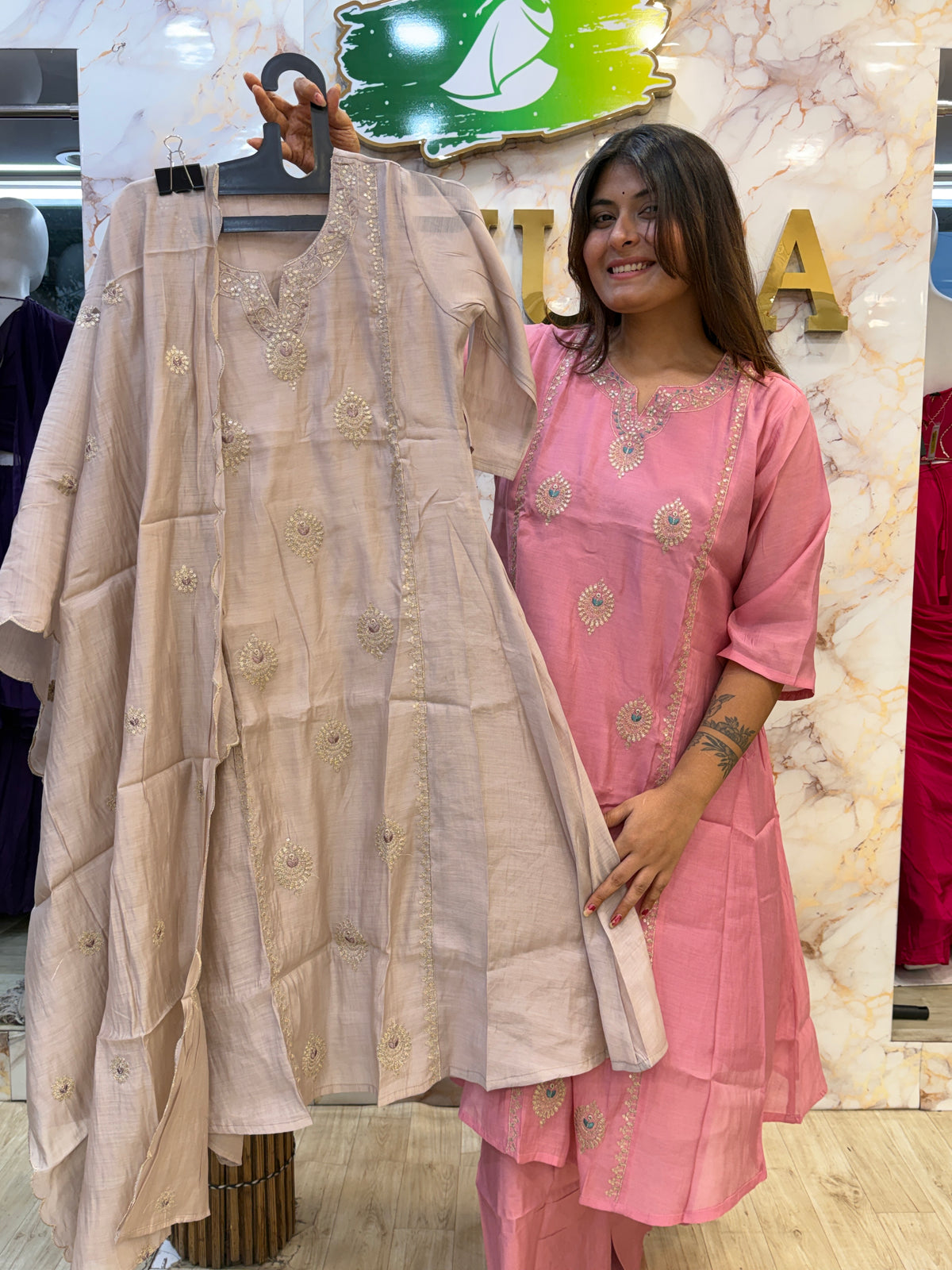 🌸 Blush Elegance Kurti Pant Dupatta Set