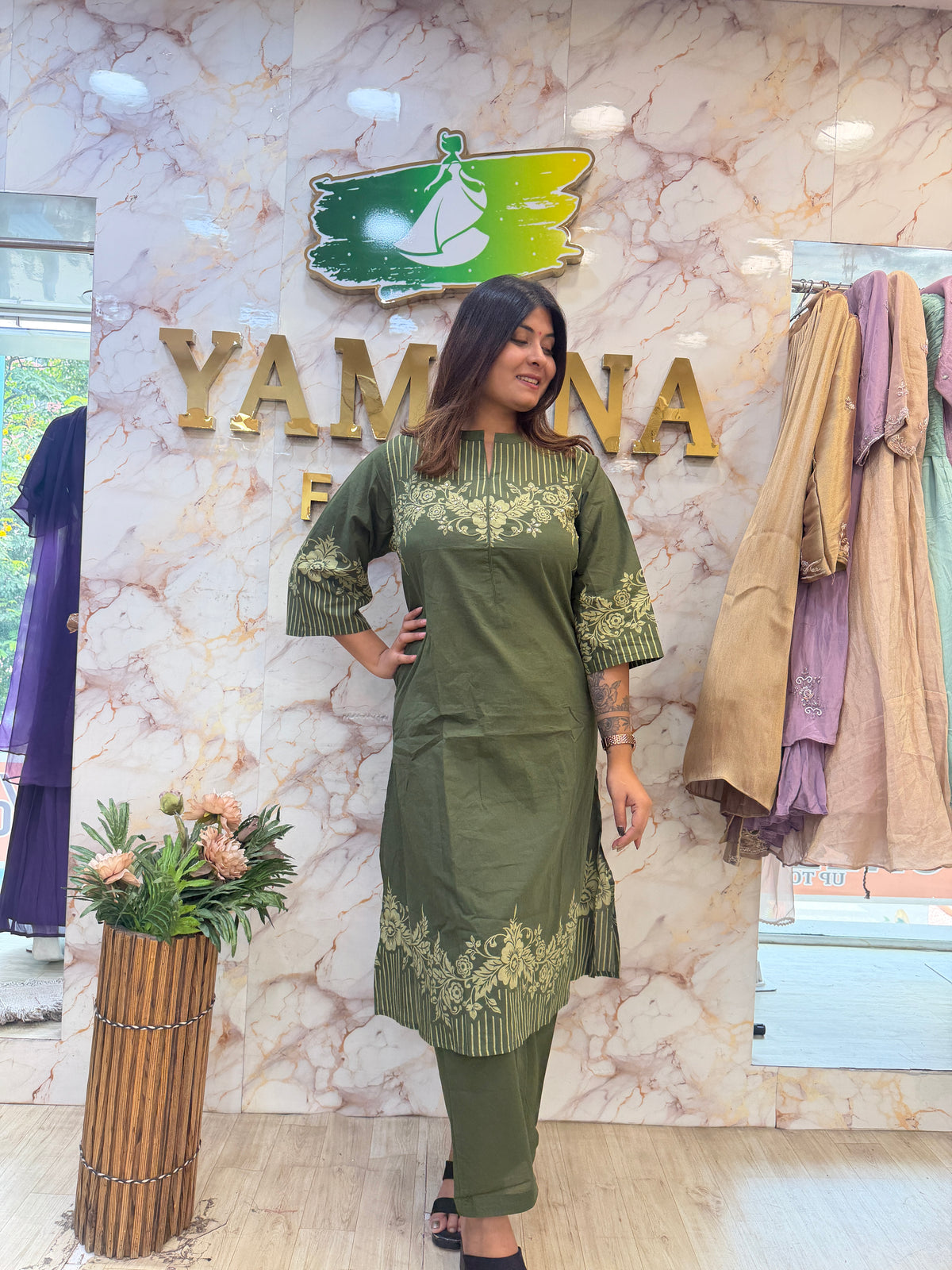 🌿 Elegant Cotton Kurti Dupatta Pant Set 🌿