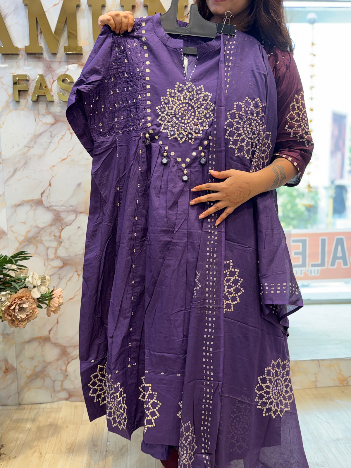 Elegant Cotton Anarkali Dress with Mirror Work