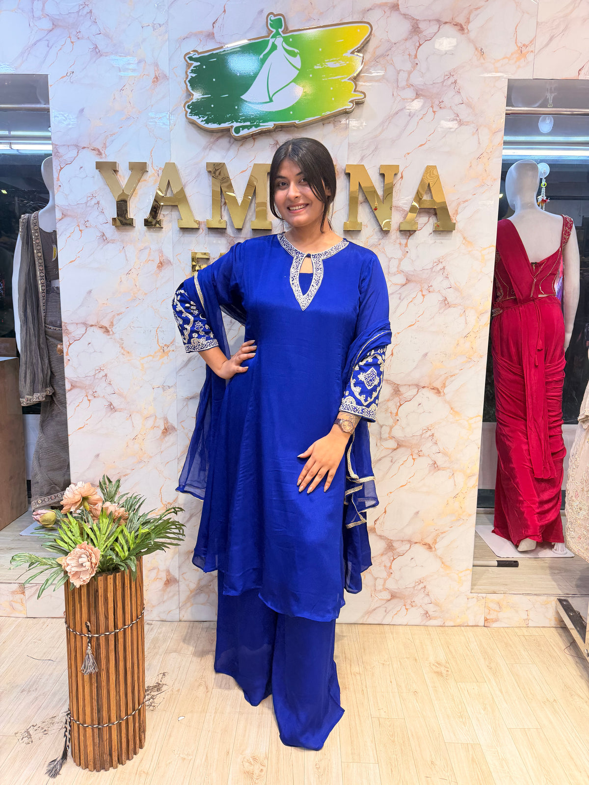💙 Royal Blue Embroidered Kurti Pant Dupatta Set