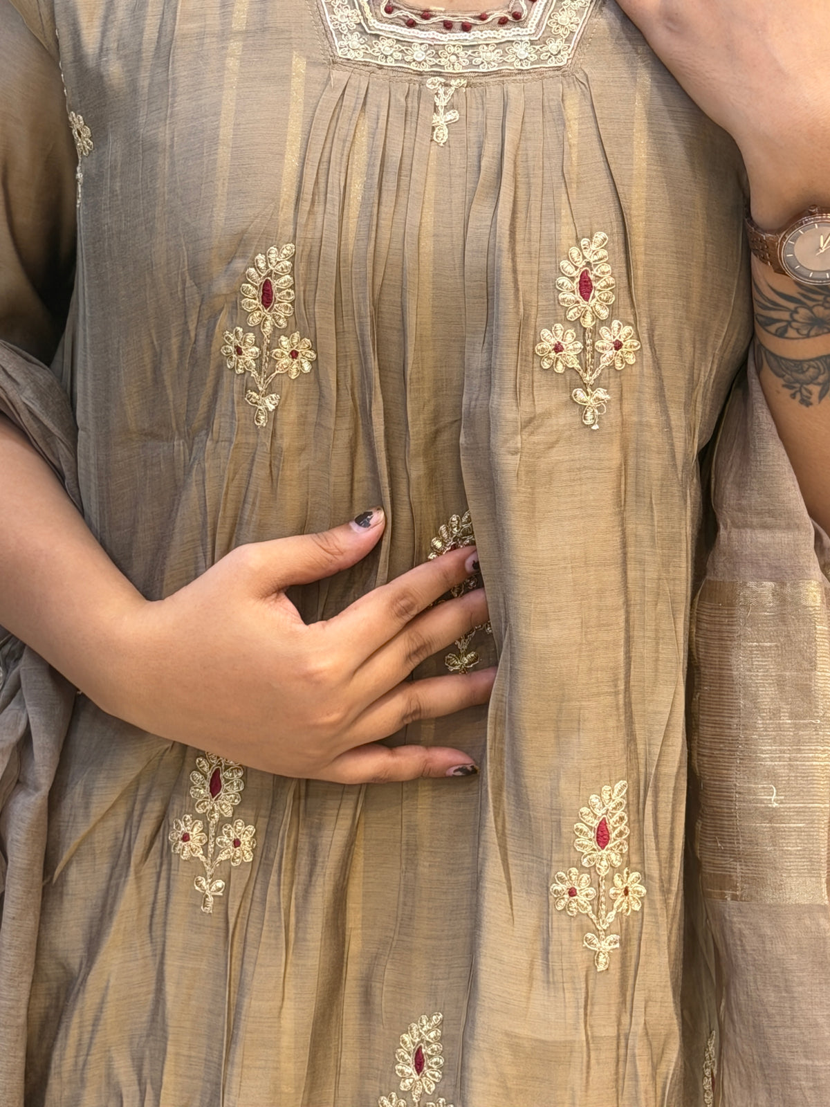 Chanderi Silk Fancy Neck Anarkali ✨