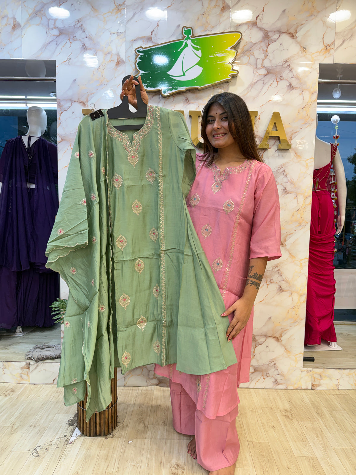 🌸 Blush Elegance Kurti Pant Dupatta Set