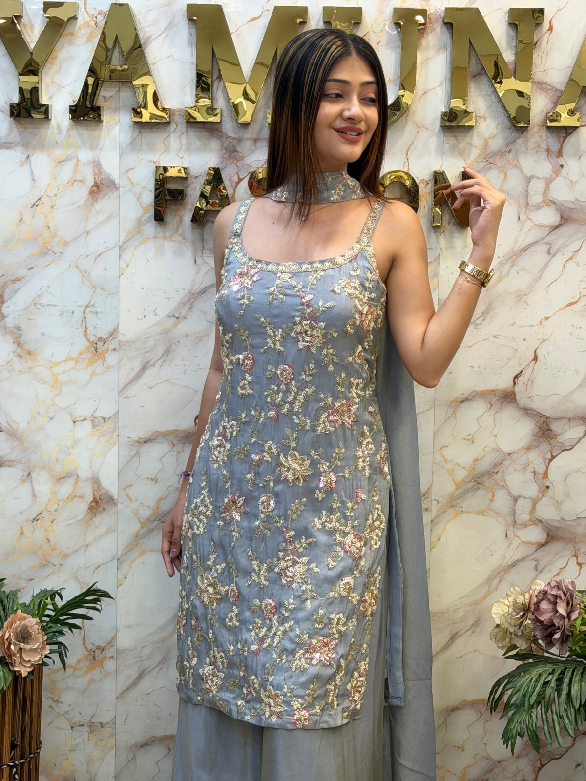 Silver Mist Embroidered Kurta Set ✨