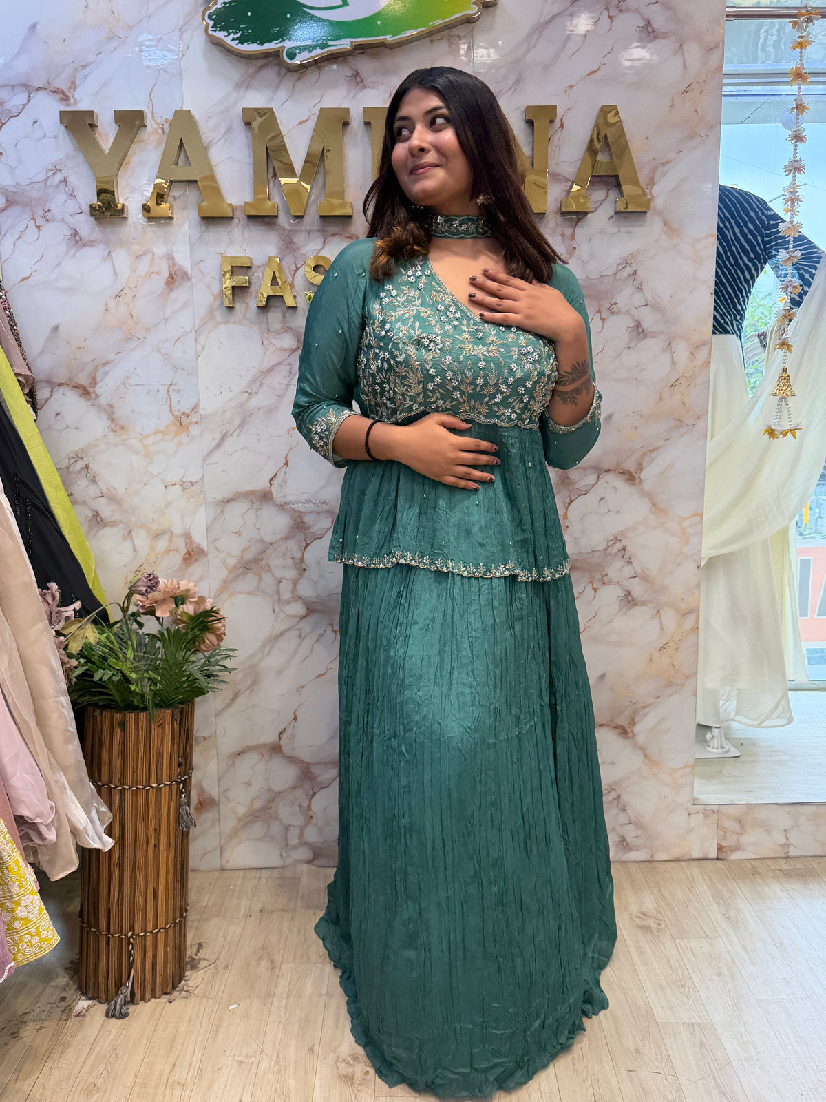 Handcrafted Crush Chinon Peplum Lehenga