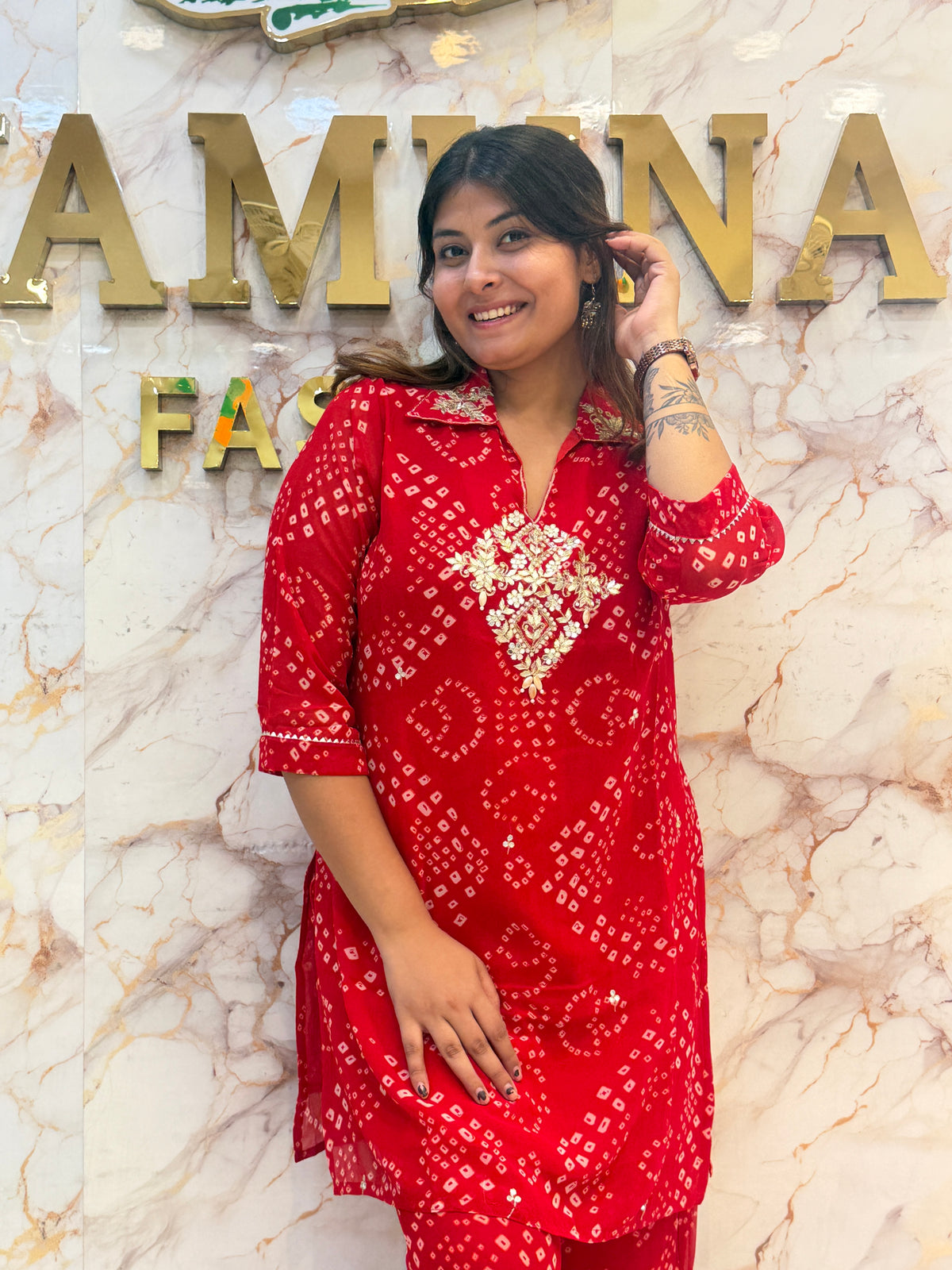 Red Bandhej Gota Patti Co-Ord Set ❤️✨
