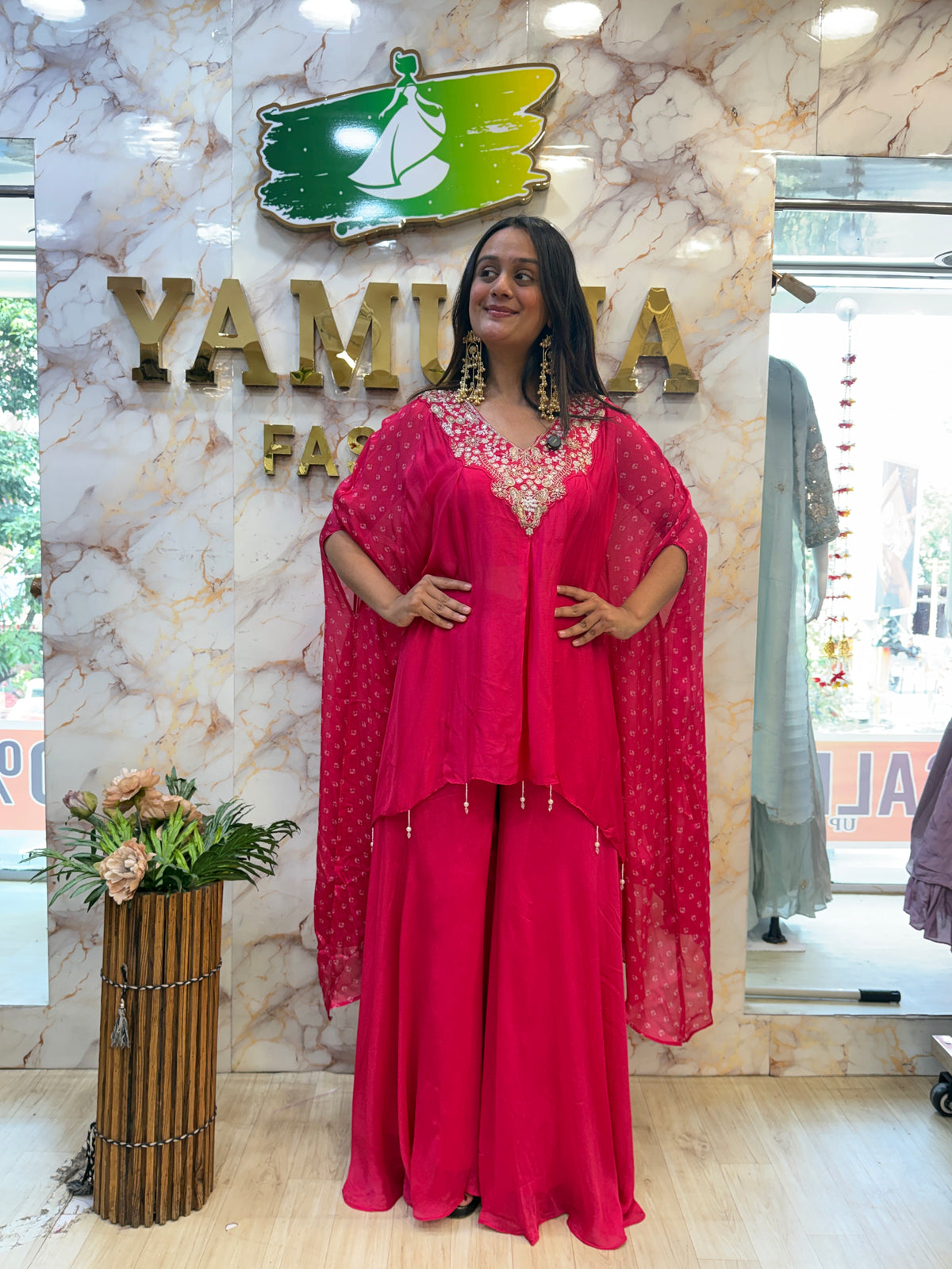 🌹 Rani Pink Embroidered Indo-Western Kaftan Set