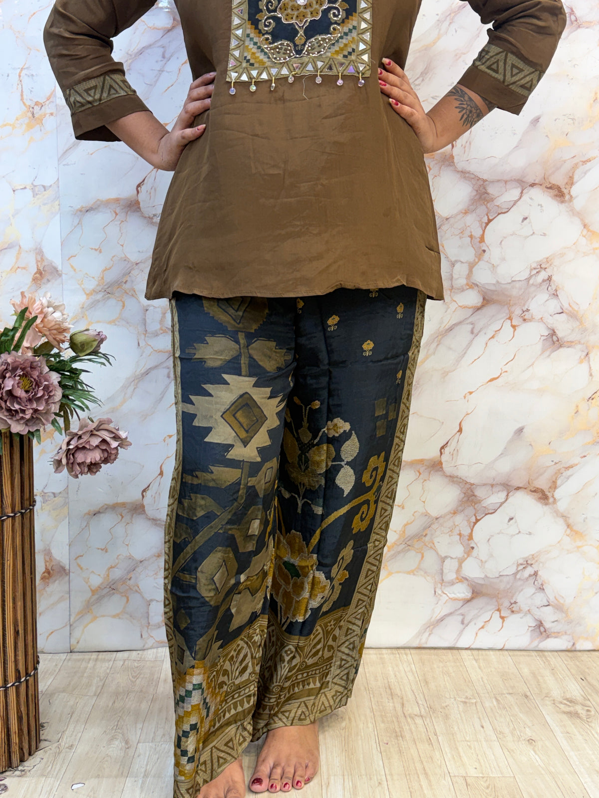 🤎 Royal Mocha Embroidered Kurta Set