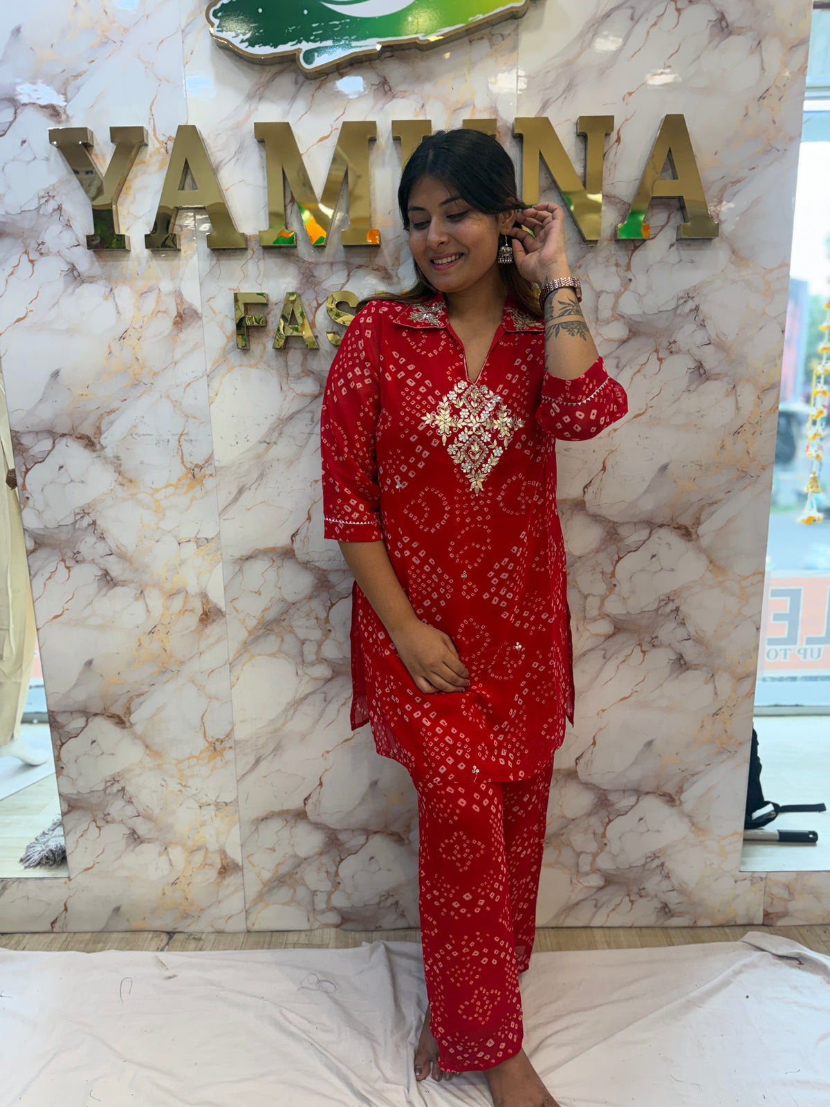 Red Bandhej Gota Patti Co-Ord Set ❤️✨