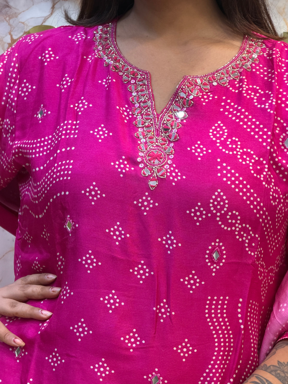💗 Fuchsia Printed Kurti Pant Dupatta Set