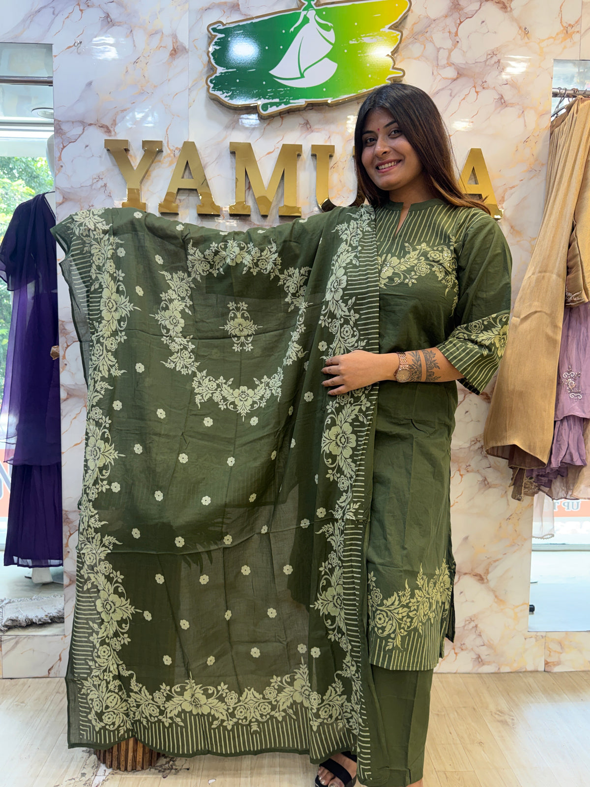 🌿 Elegant Cotton Kurti Dupatta Pant Set 🌿