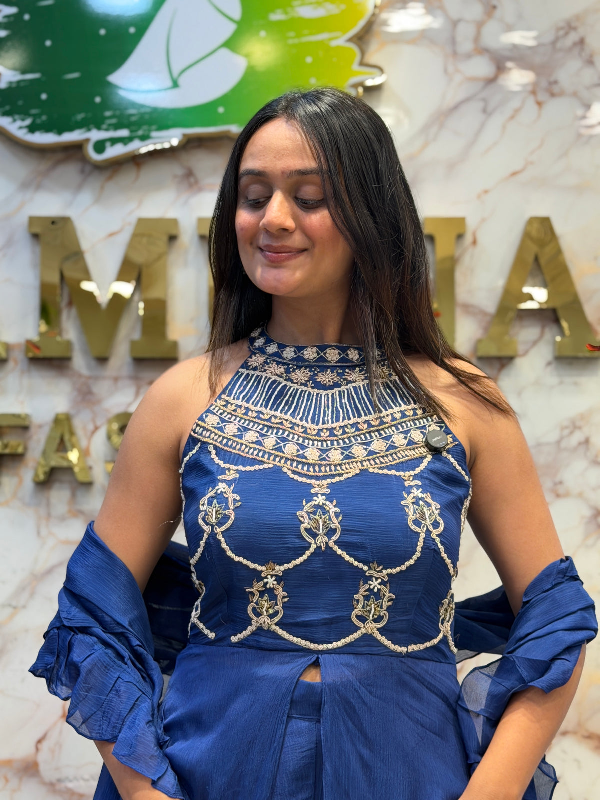 💙 Royal Navy Embroidered Indo-Western