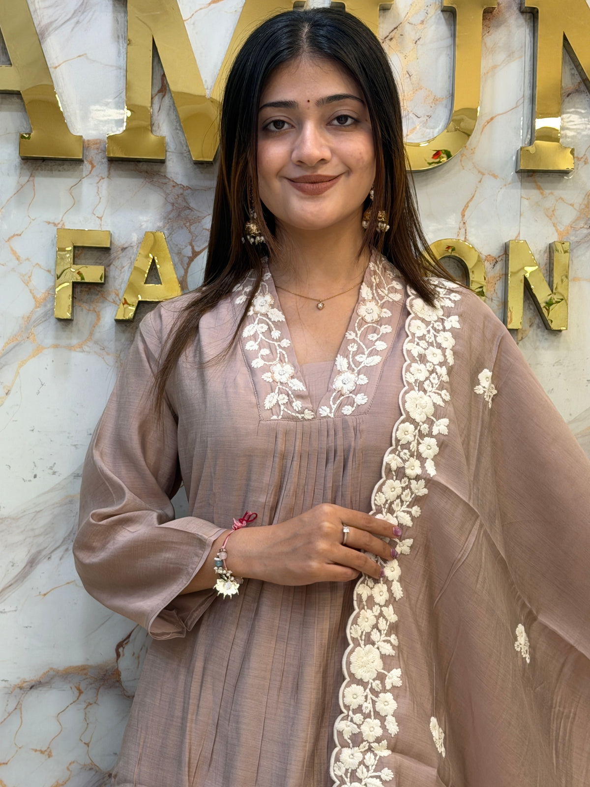 Trending Chinon Anarkali Dress with Thread Work
