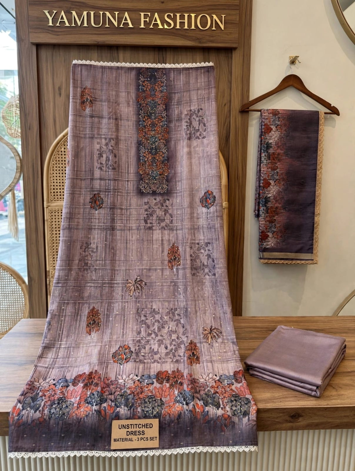 ✨ Elegant Dusty Mauve Floral Printed Unstitched ✨