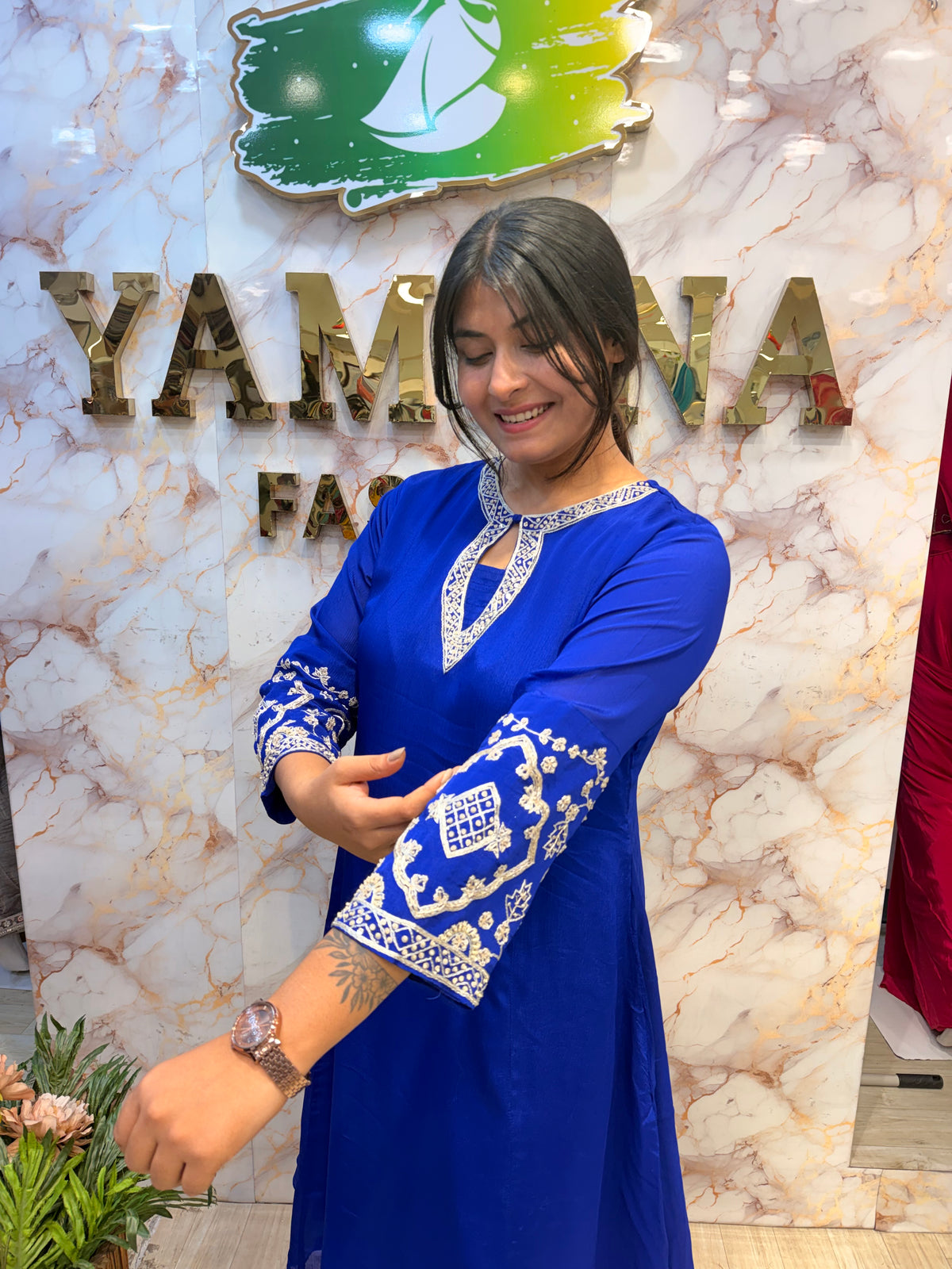 💙 Royal Blue Embroidered Kurti Pant Dupatta Set