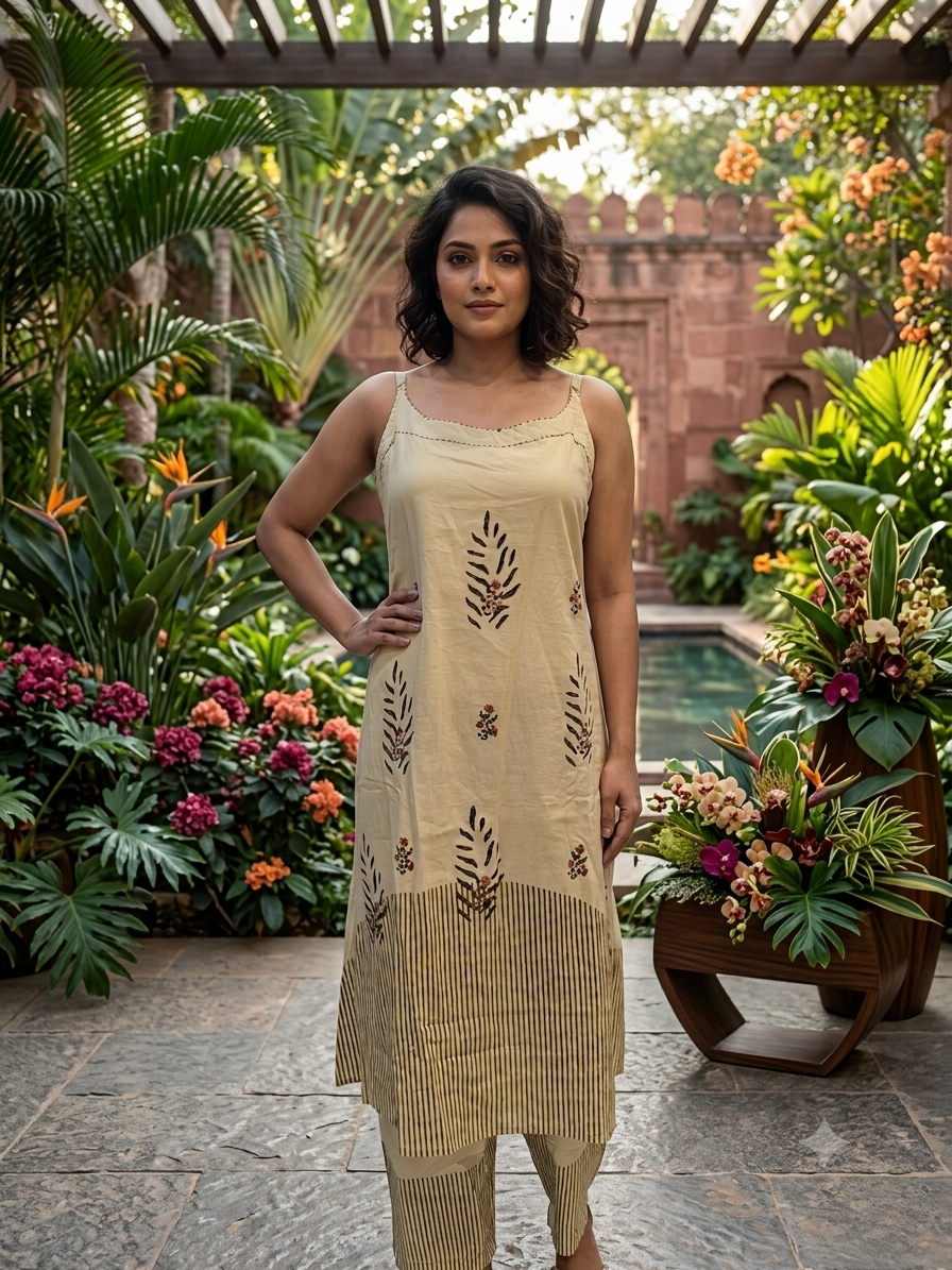 Cotton Spaghetti A-Line Kurti Pant Set ✨