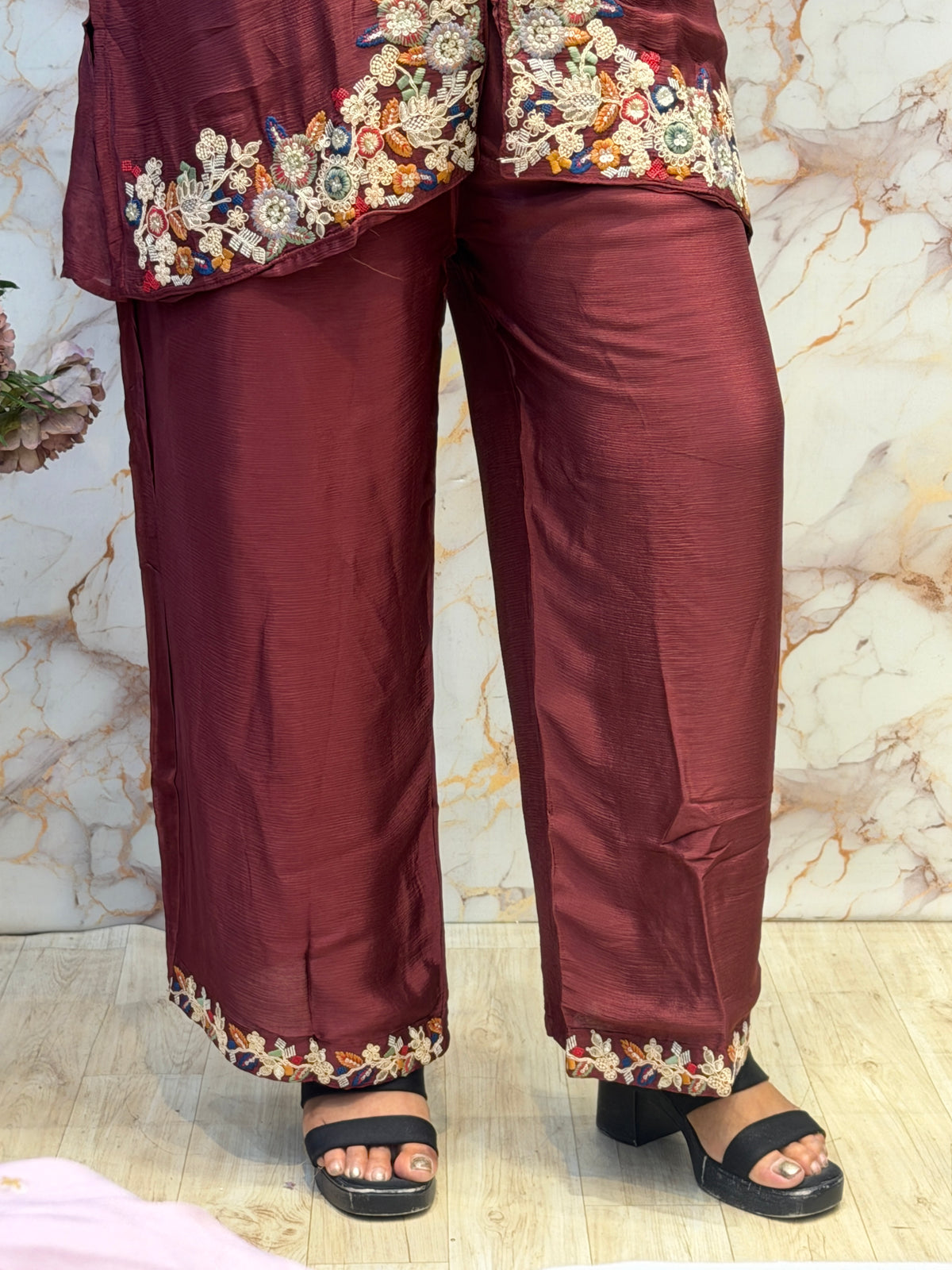 🍷 Burgundy Bloom – Embroidered Co-Ord Set ✨