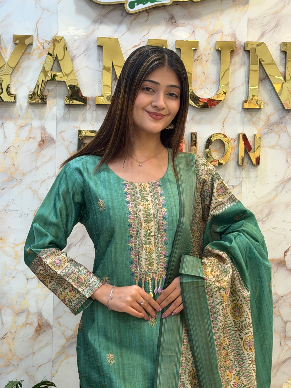 ✨ Royal Emerald Embroidered 3pcs-Suit Set ✨