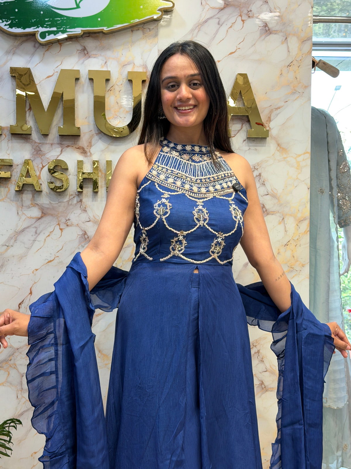 💙 Royal Navy Embroidered Indo-Western