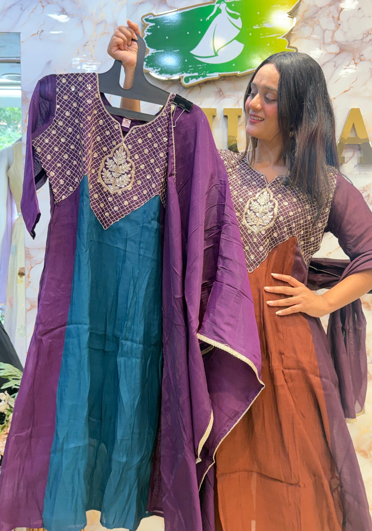Mul Chanderi Two-Tone Anarkali