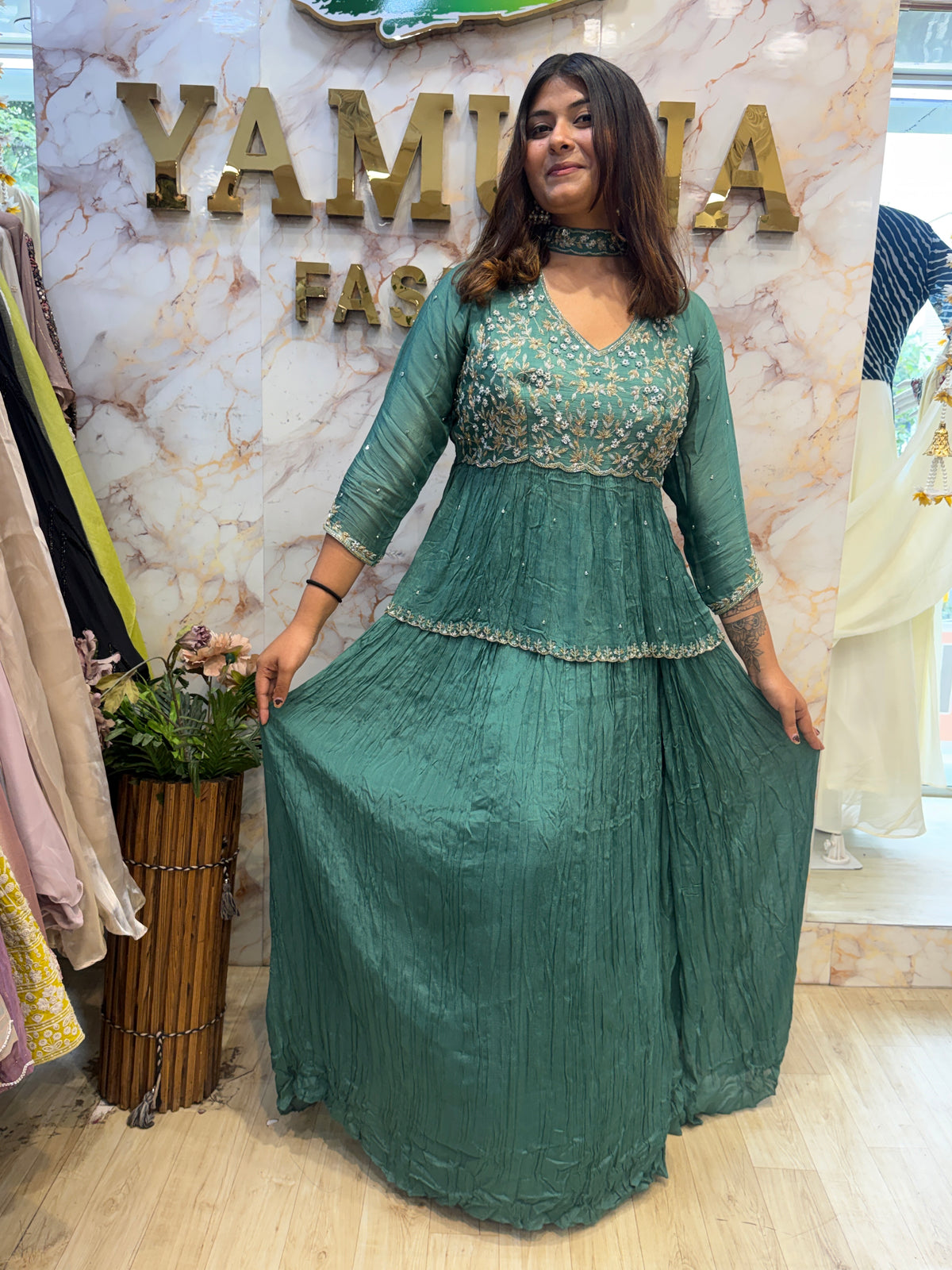 Handcrafted Crush Chinon Peplum Lehenga